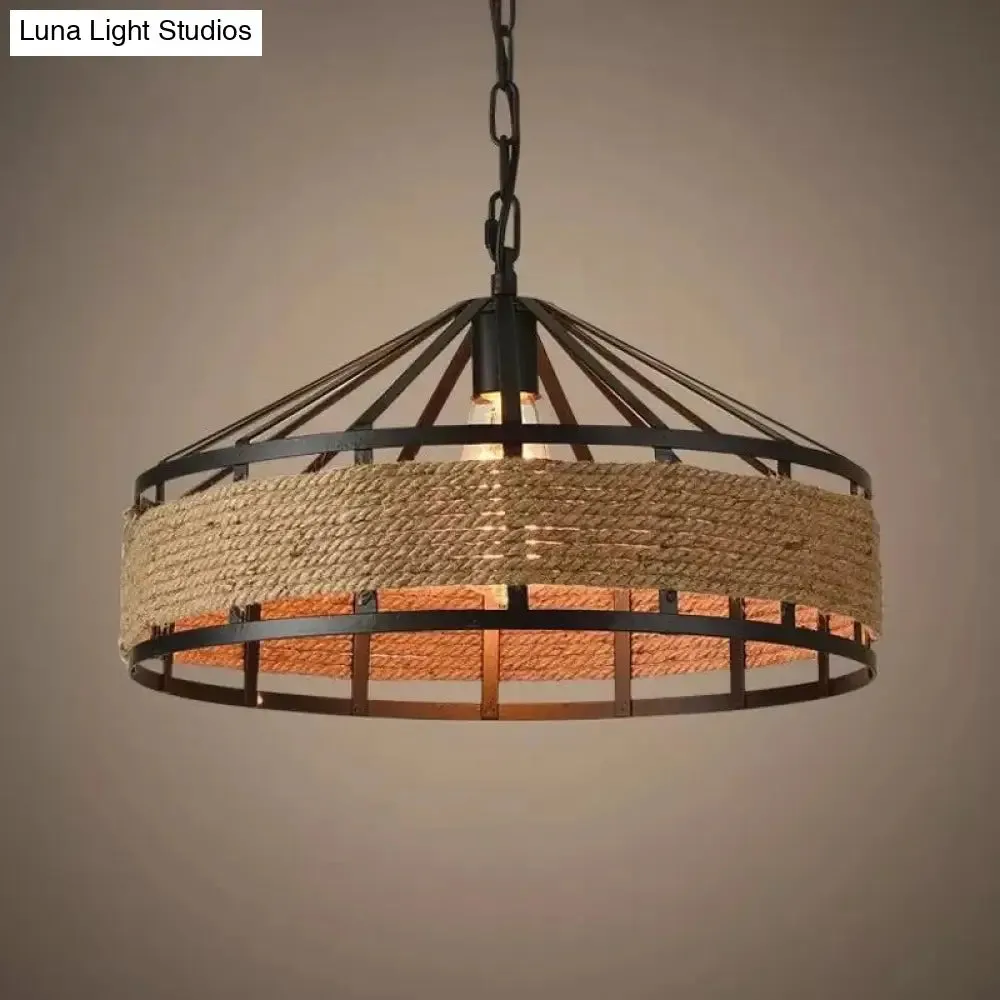 Industrial Rope Pendant Light Kit with Barn Metal Shade for Dining Room and Kitchen