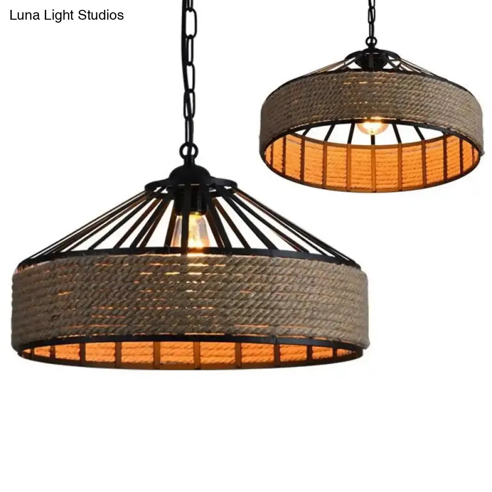 Industrial Rope Pendant Light Kit with Barn Metal Shade for Dining Room and Kitchen