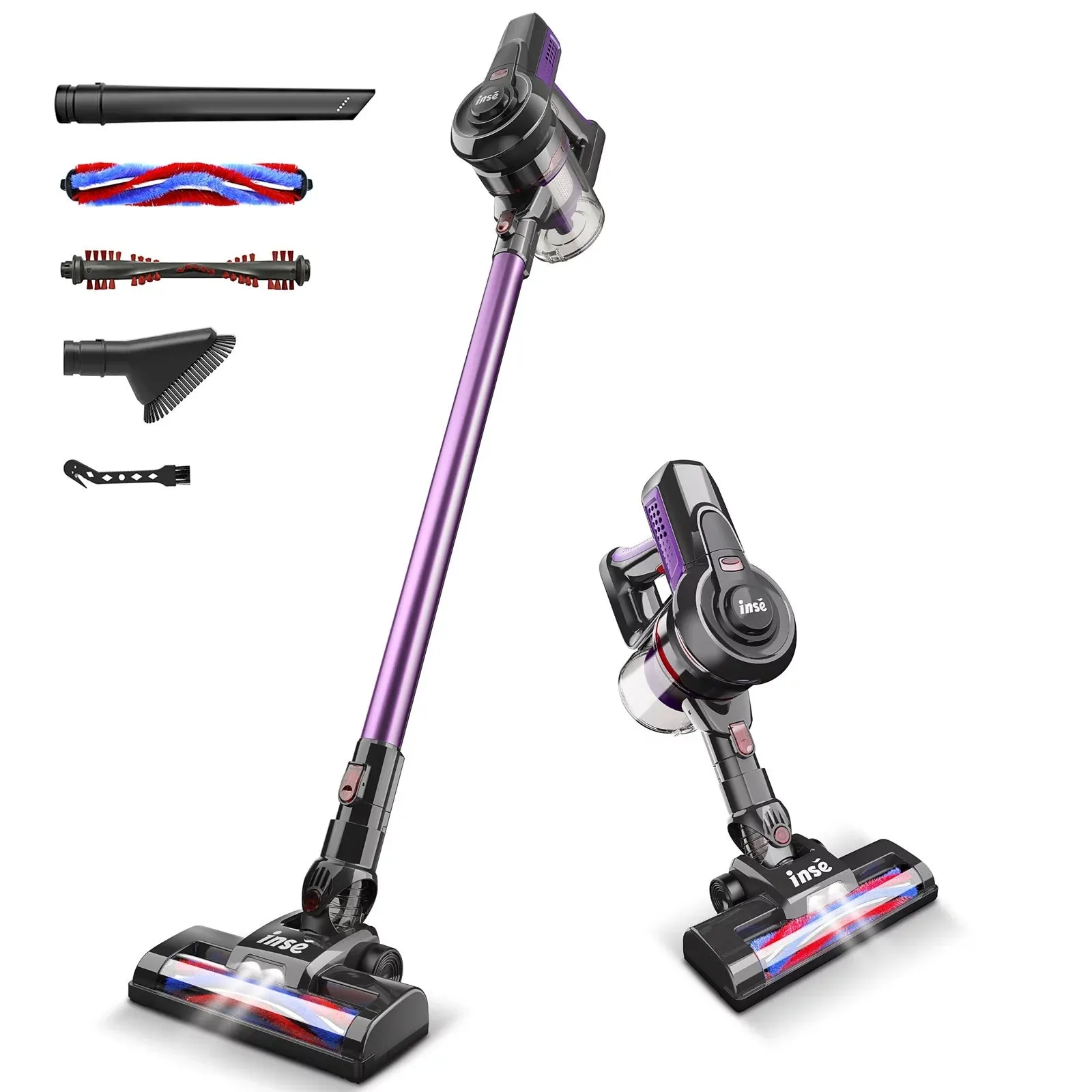 INSE AIN_INSE_N600_252 Cordless Vacuum Cleaner, 6 in 1 Powerful Stick Vacuum with 20kPa 160W Motor for Hard Floor Carpet Pet Hair, Purple