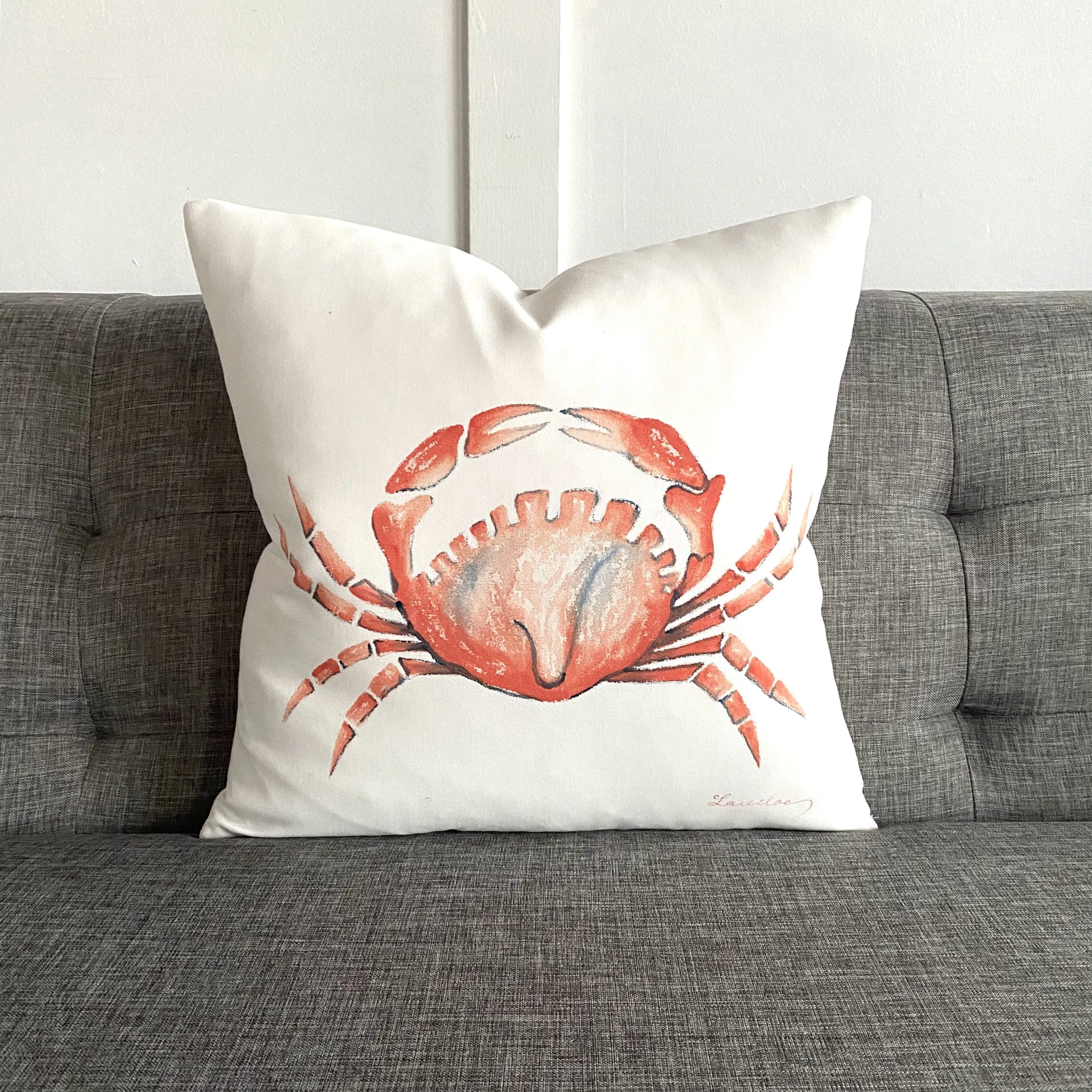 Island Hand-Painted Crab Throw Pillow Cover 16x16