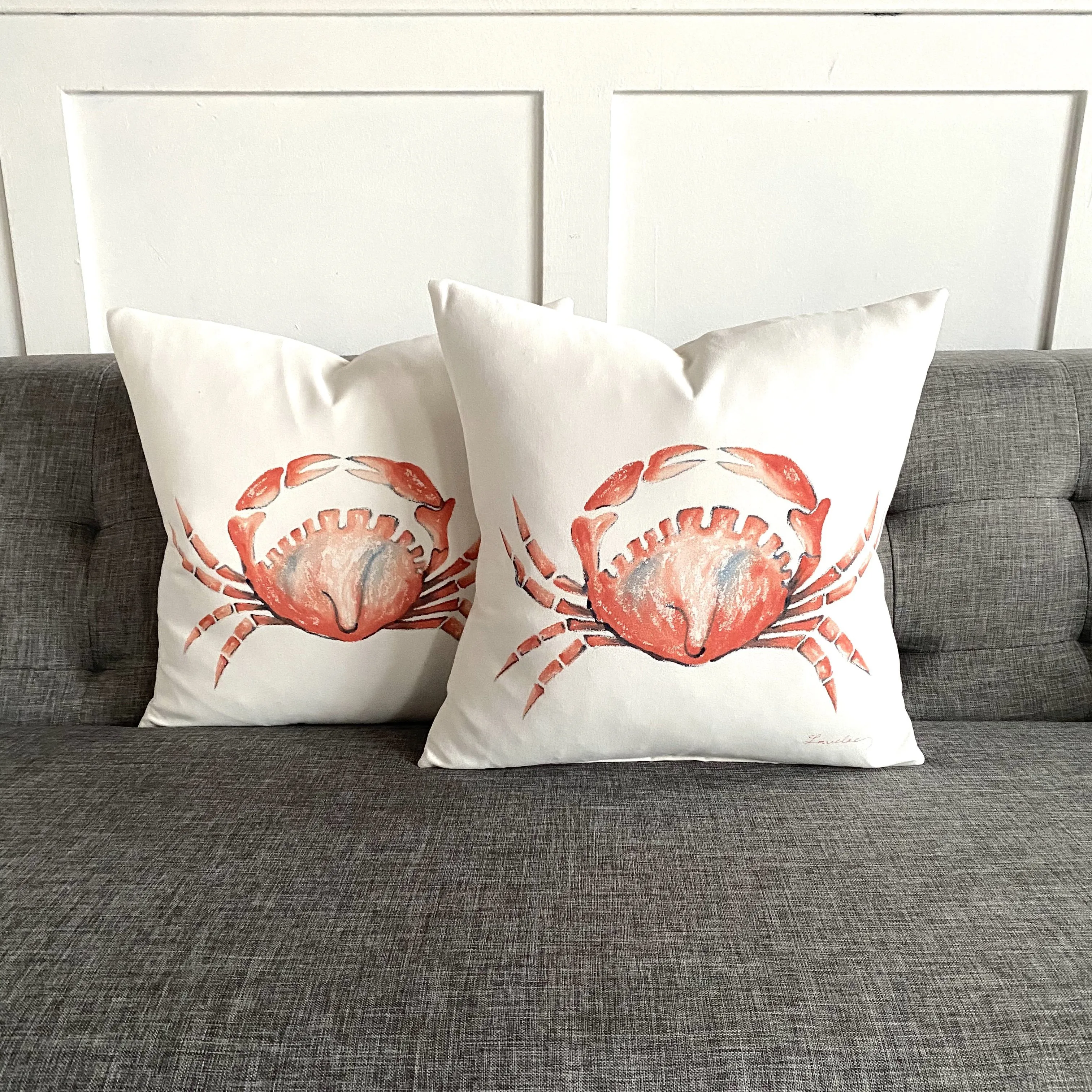 Island Hand-Painted Crab Throw Pillow Cover 16x16