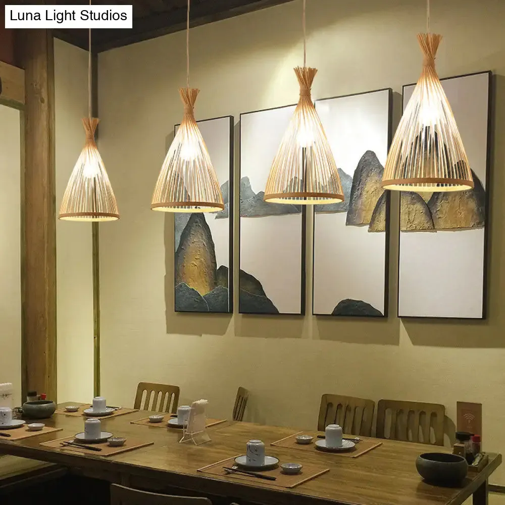 Japanese Style Bamboo Pendant Lamp – 1 Head Ceiling Hang Light for Tea Room