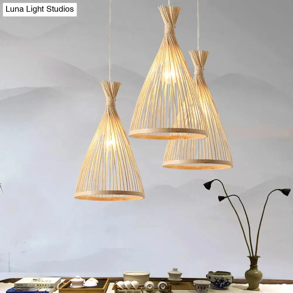 Japanese Style Bamboo Pendant Lamp – 1 Head Ceiling Hang Light for Tea Room