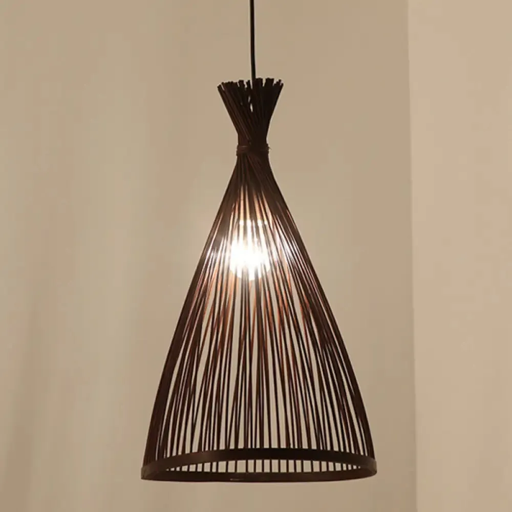 Japanese Style Bamboo Pendant Lamp – 1 Head Ceiling Hang Light for Tea Room