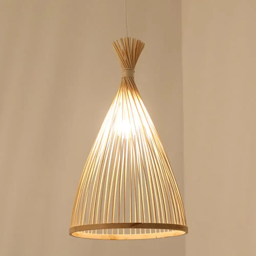 Japanese Style Bamboo Pendant Lamp – 1 Head Ceiling Hang Light for Tea Room