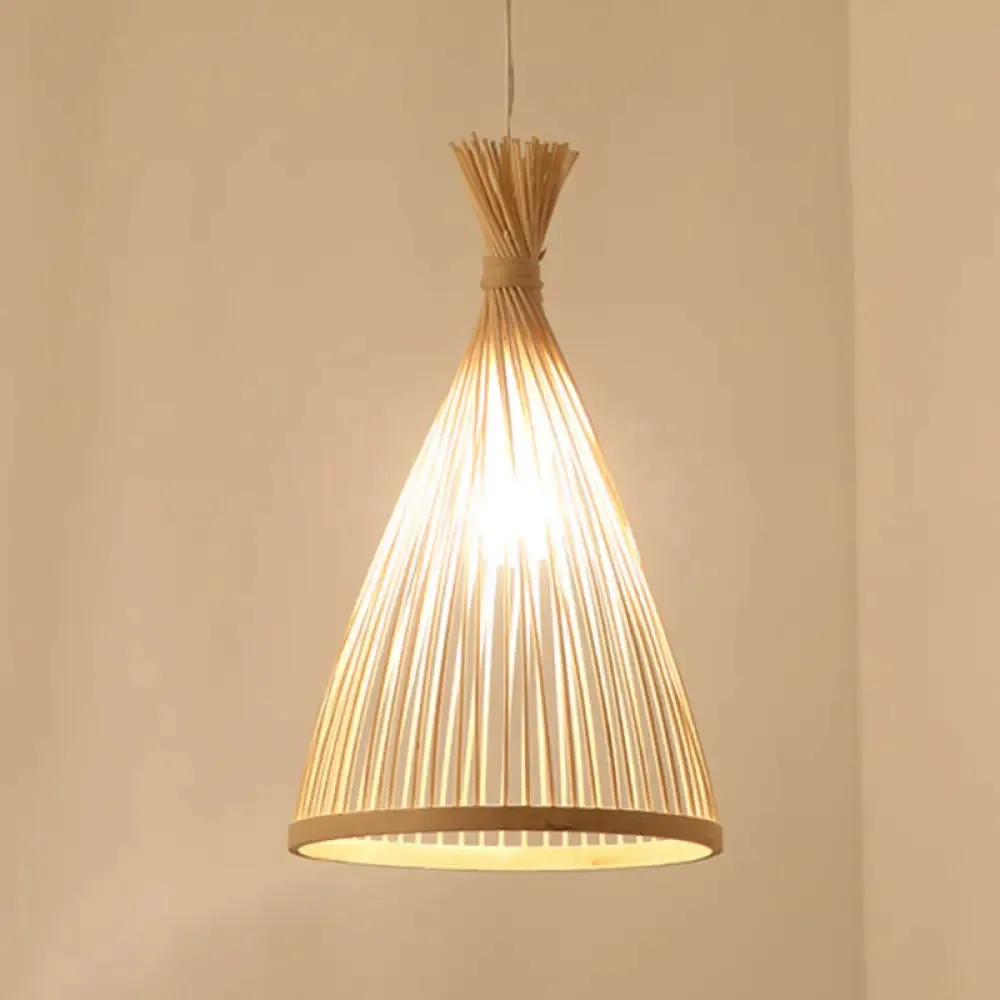 Japanese Style Bamboo Pendant Lamp – 1 Head Ceiling Hang Light for Tea Room