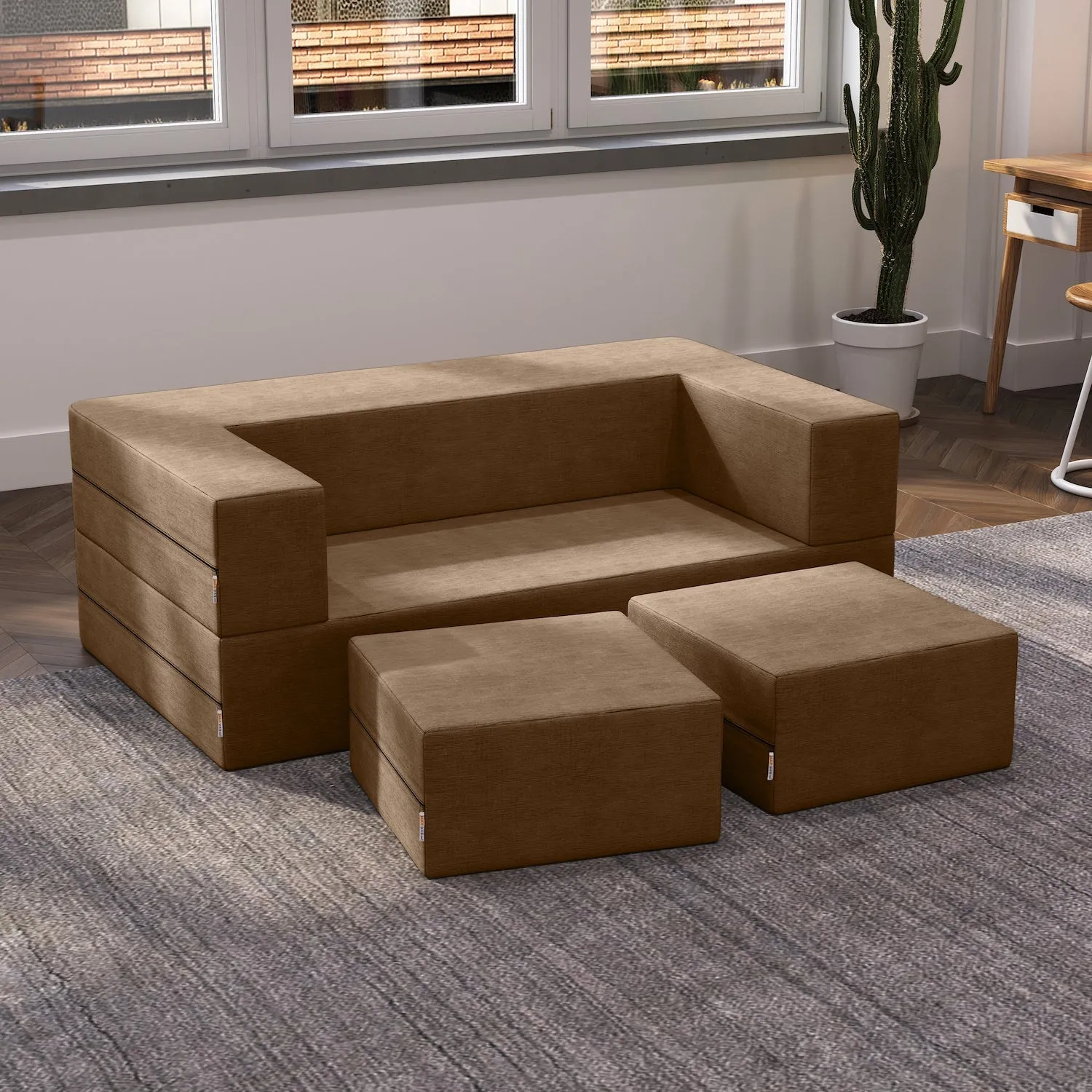 Jaxx Zipline Queen Convertible Sleeper Loveseat and Ottomans