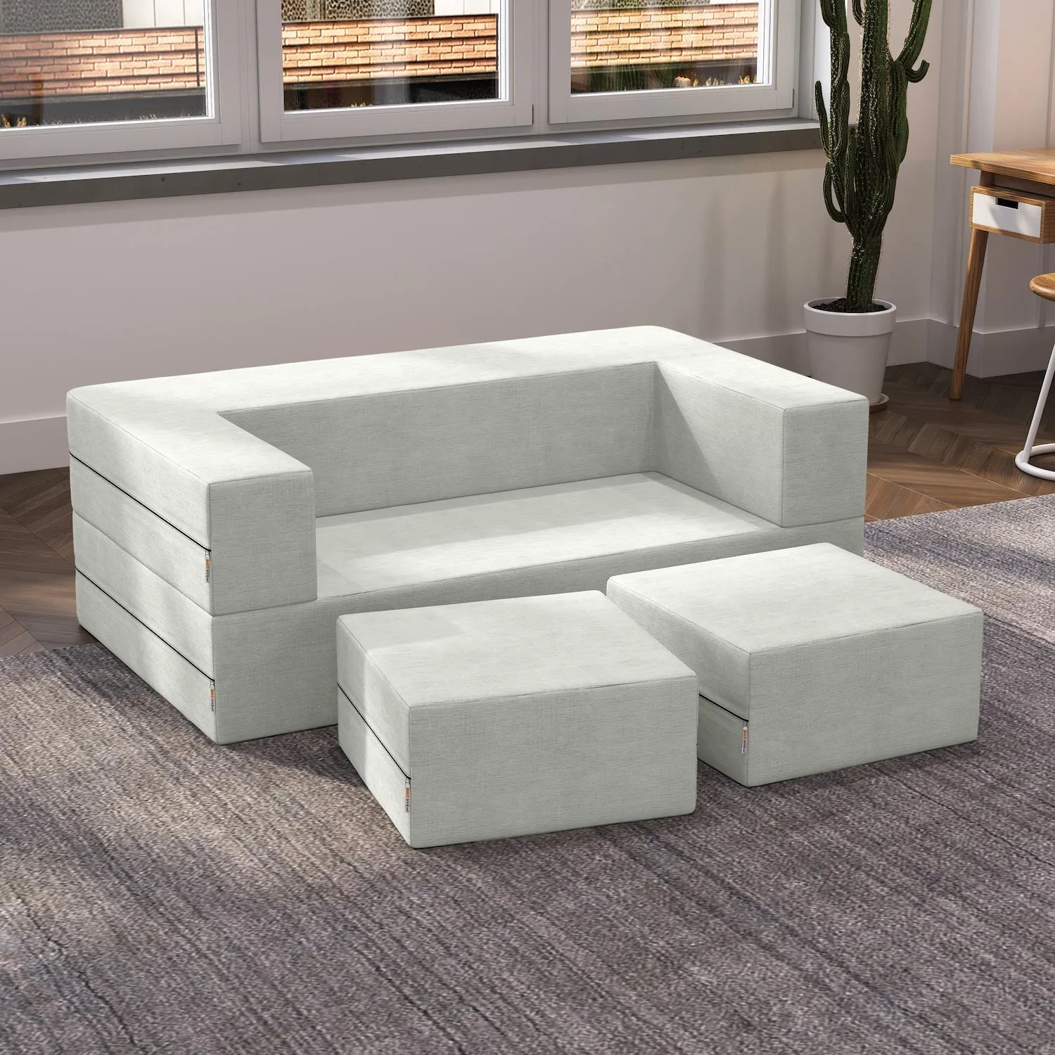 Jaxx Zipline Queen Convertible Sleeper Loveseat and Ottomans