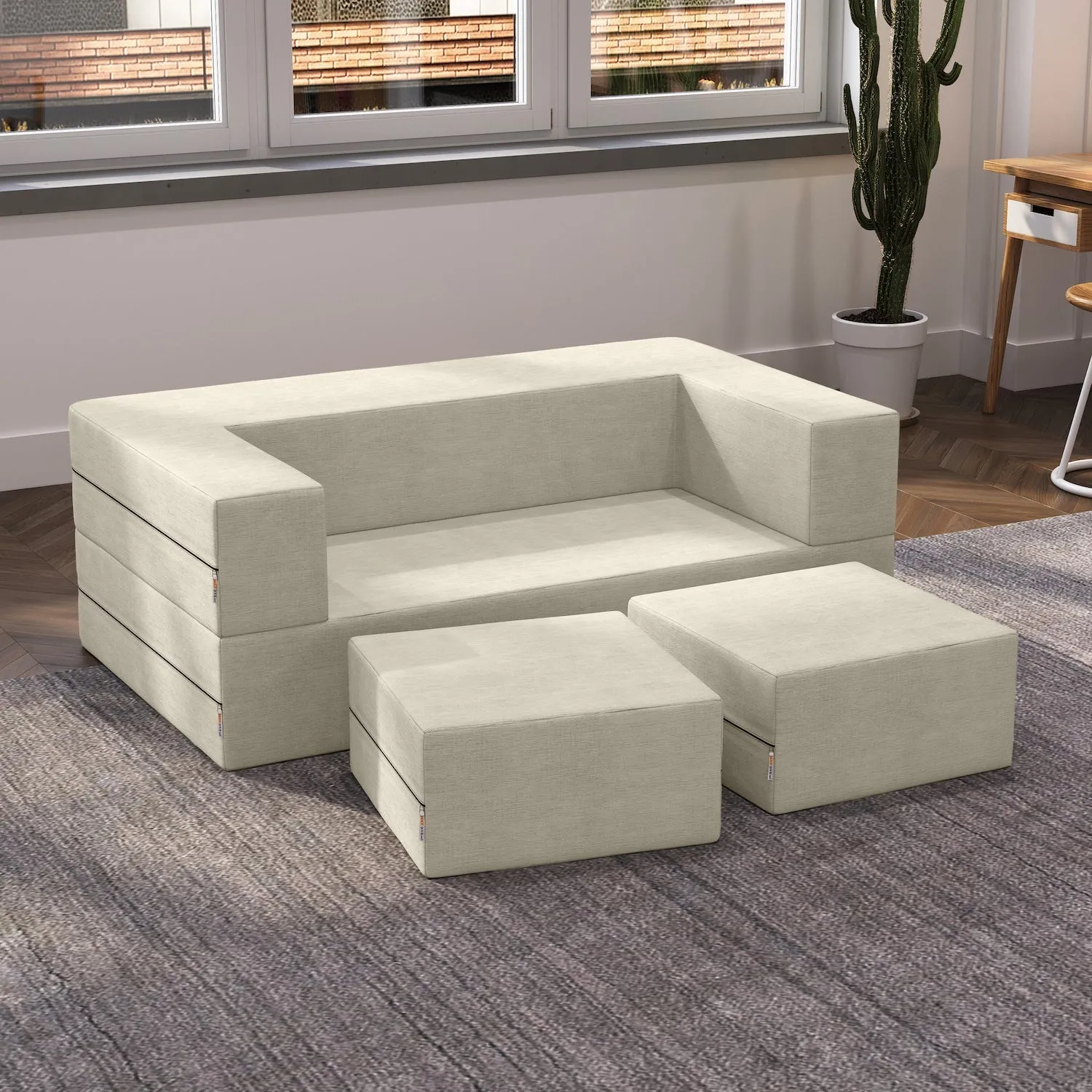 Jaxx Zipline Queen Convertible Sleeper Loveseat and Ottomans