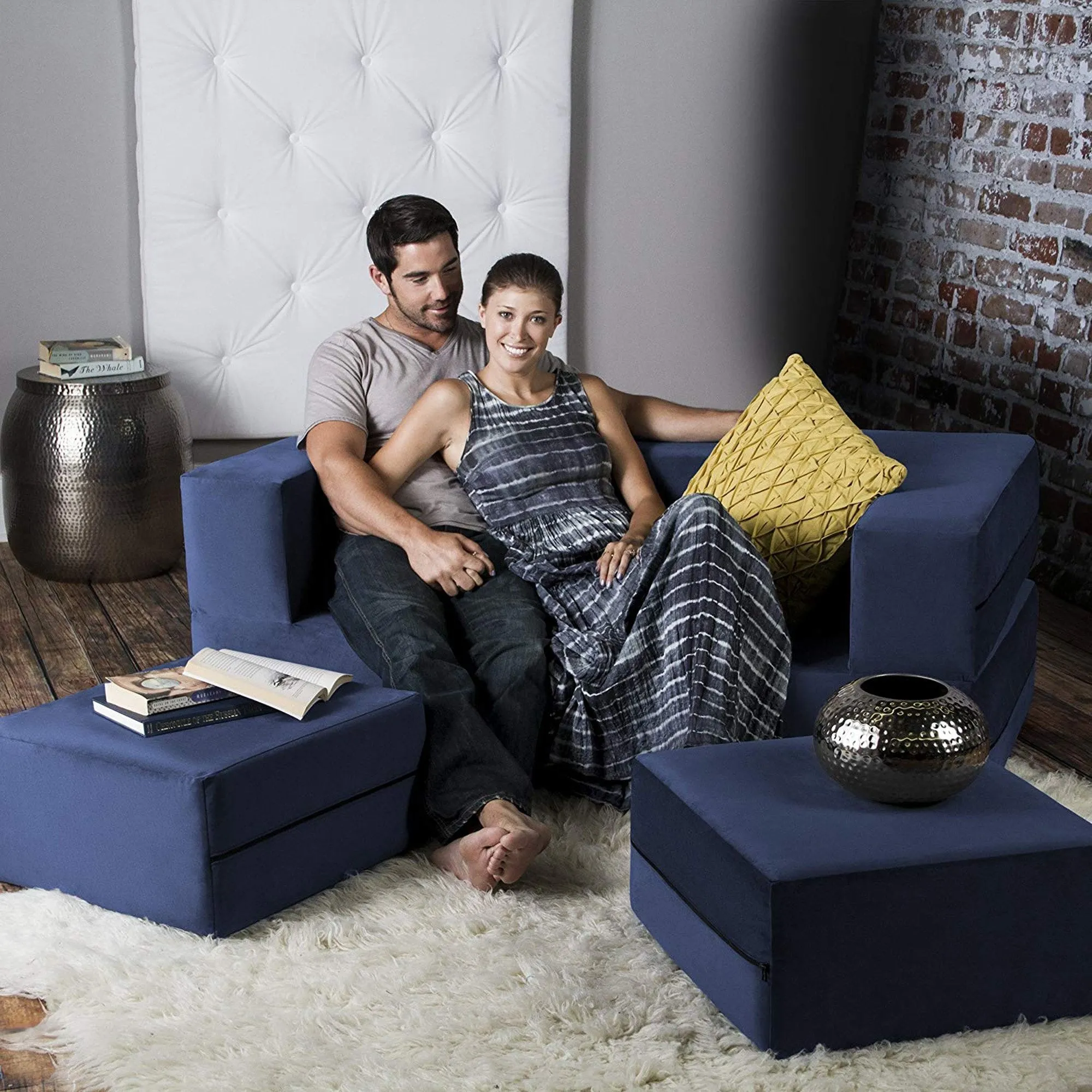 Jaxx Zipline Queen Convertible Sleeper Loveseat and Ottomans