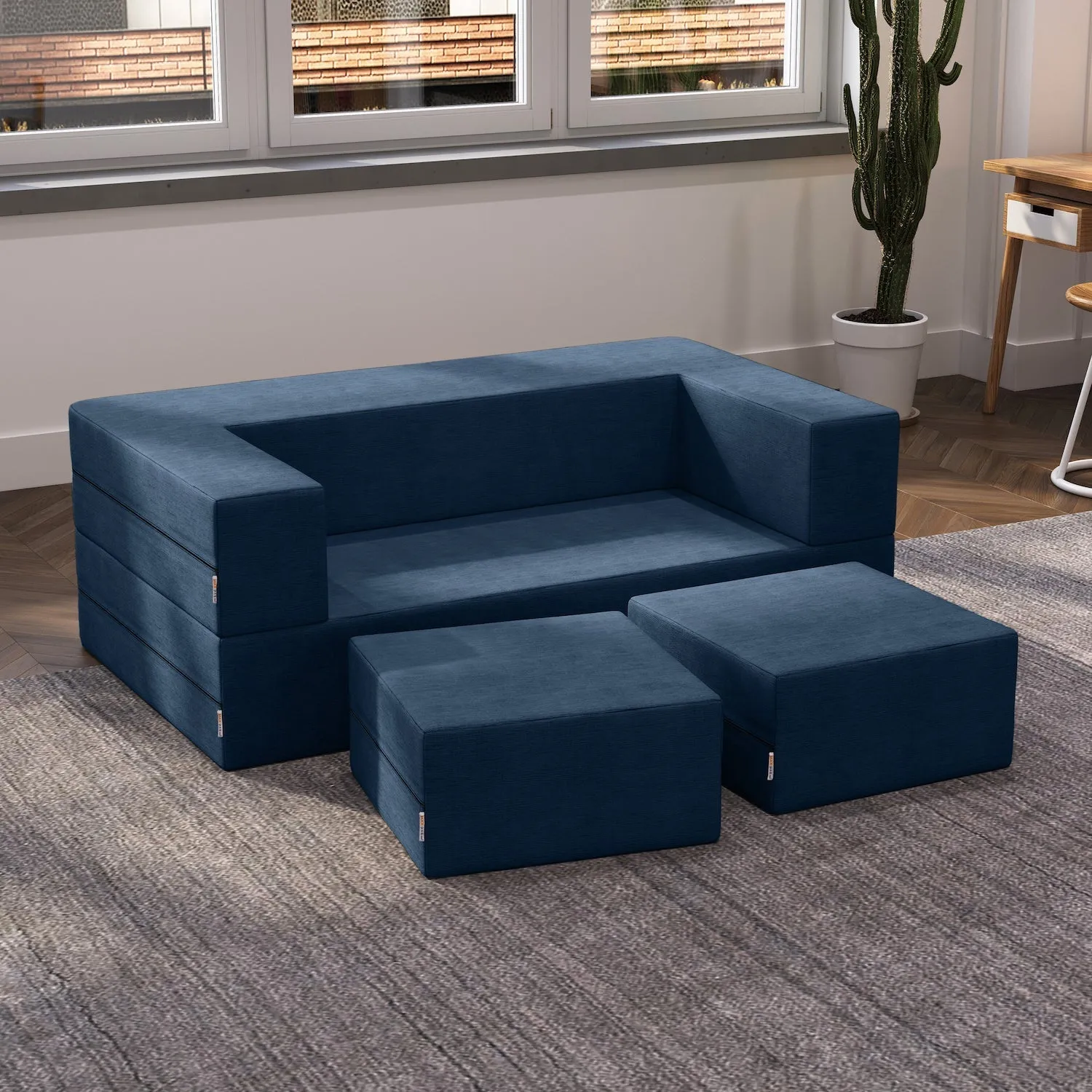 Jaxx Zipline Queen Convertible Sleeper Loveseat and Ottomans