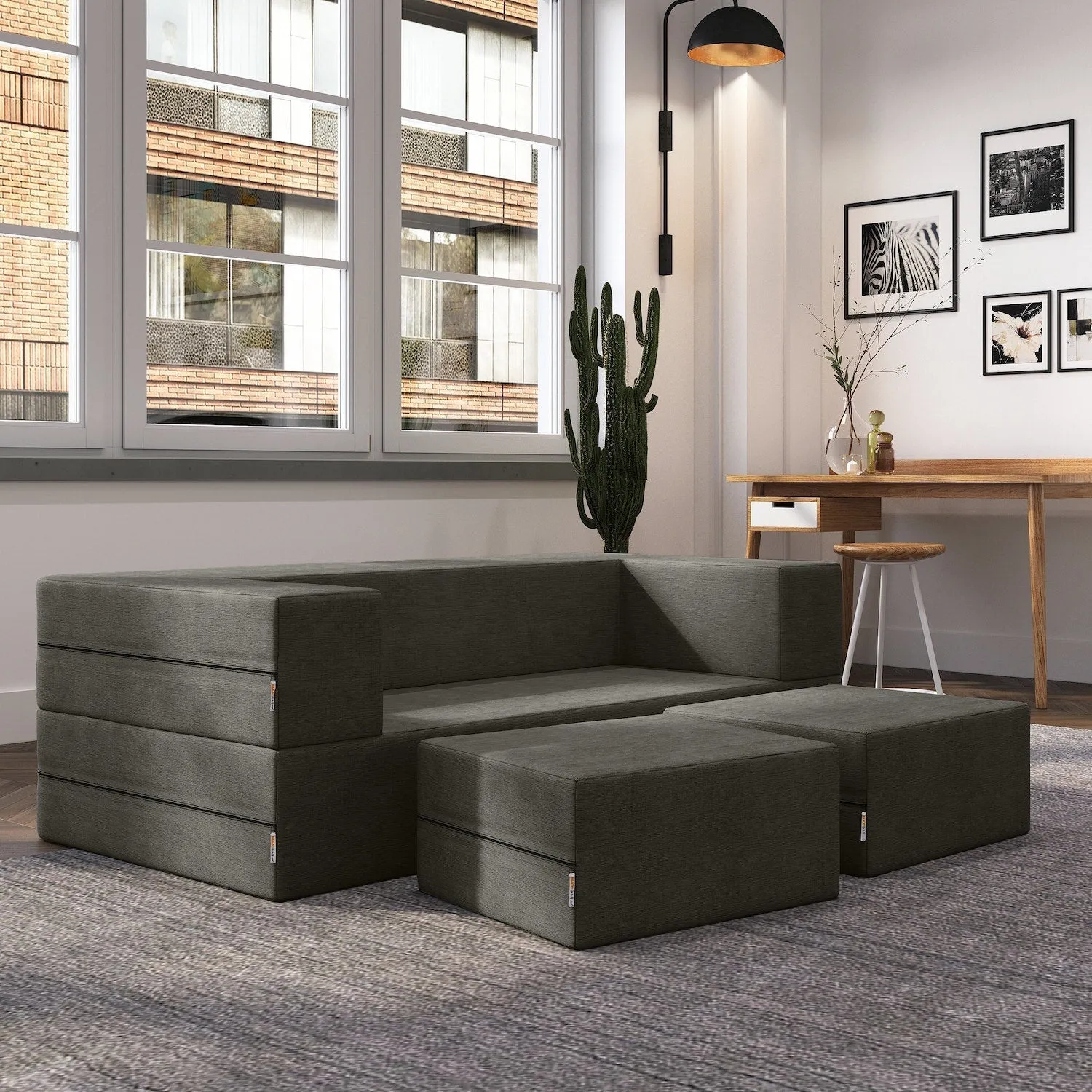 Jaxx Zipline Queen Convertible Sleeper Loveseat and Ottomans