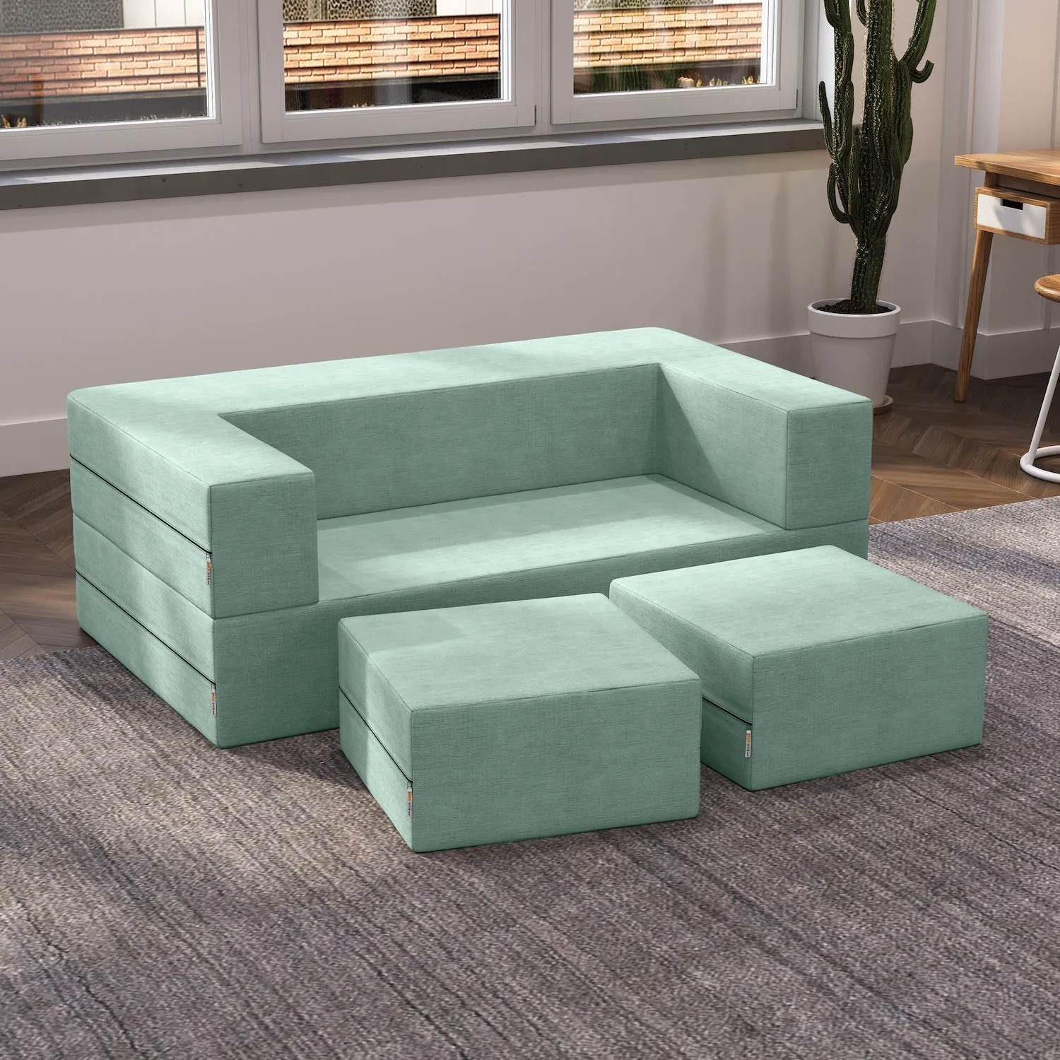 Jaxx Zipline Queen Convertible Sleeper Loveseat and Ottomans