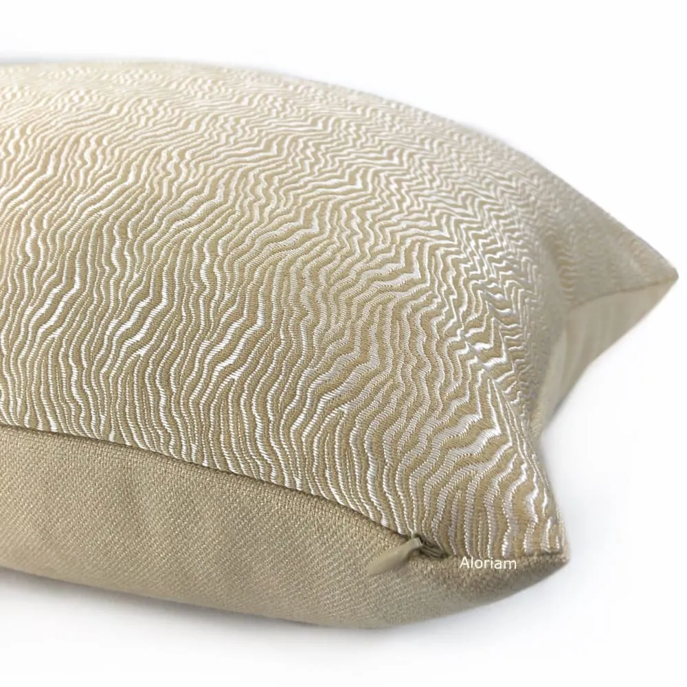 Jentry Sand Abstract Wavy Lines Pillow Cover (Kravet Candice Olson fabric)