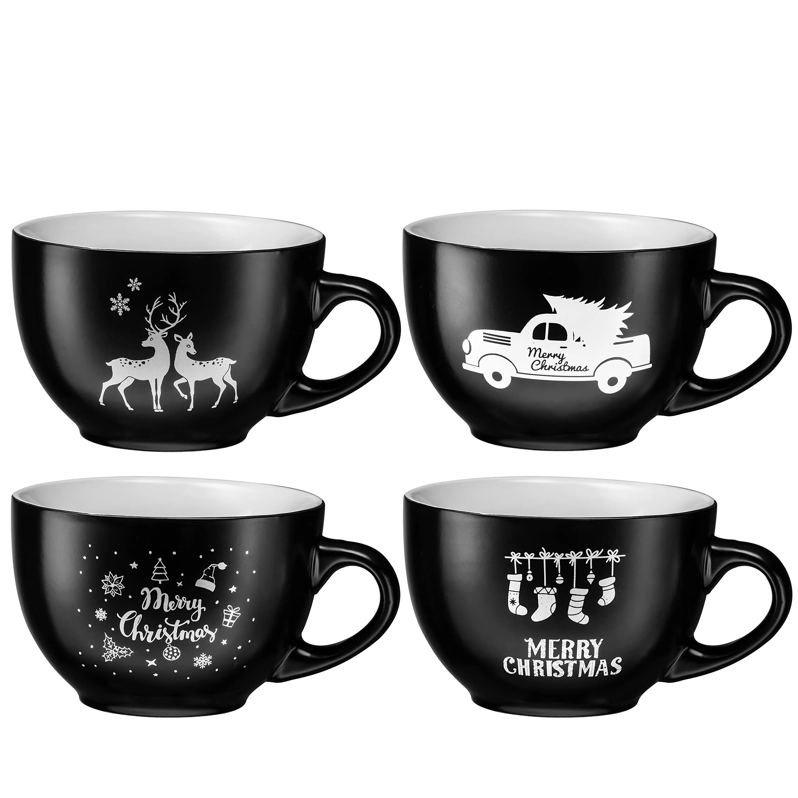 Jumbo Coffee and Cereal Set of 4 Jumbo Mugs, 24 Ounce, Multi Purpose Wide Mug for Soup