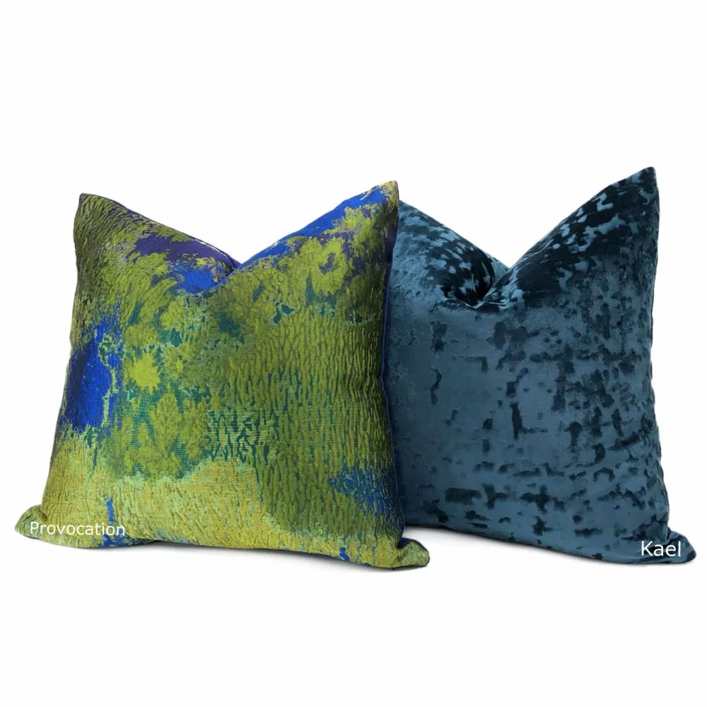 Kael I Dark Blue Abstract Distressed Tonal Velvet Pillow Cover