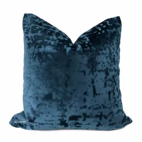 Kael I Dark Blue Abstract Distressed Tonal Velvet Pillow Cover