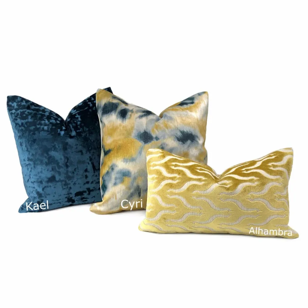 Kael I Dark Blue Abstract Distressed Tonal Velvet Pillow Cover