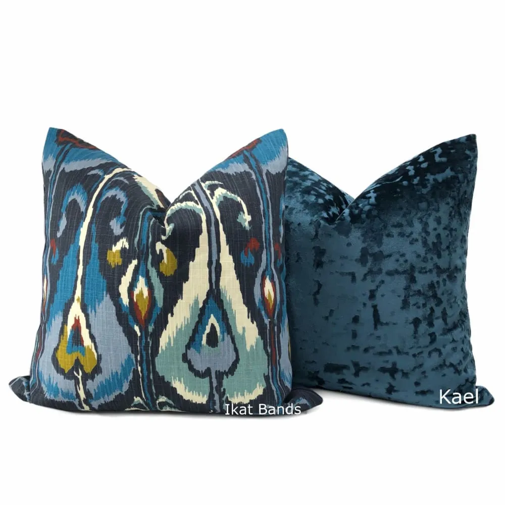 Kael I Dark Blue Abstract Distressed Tonal Velvet Pillow Cover