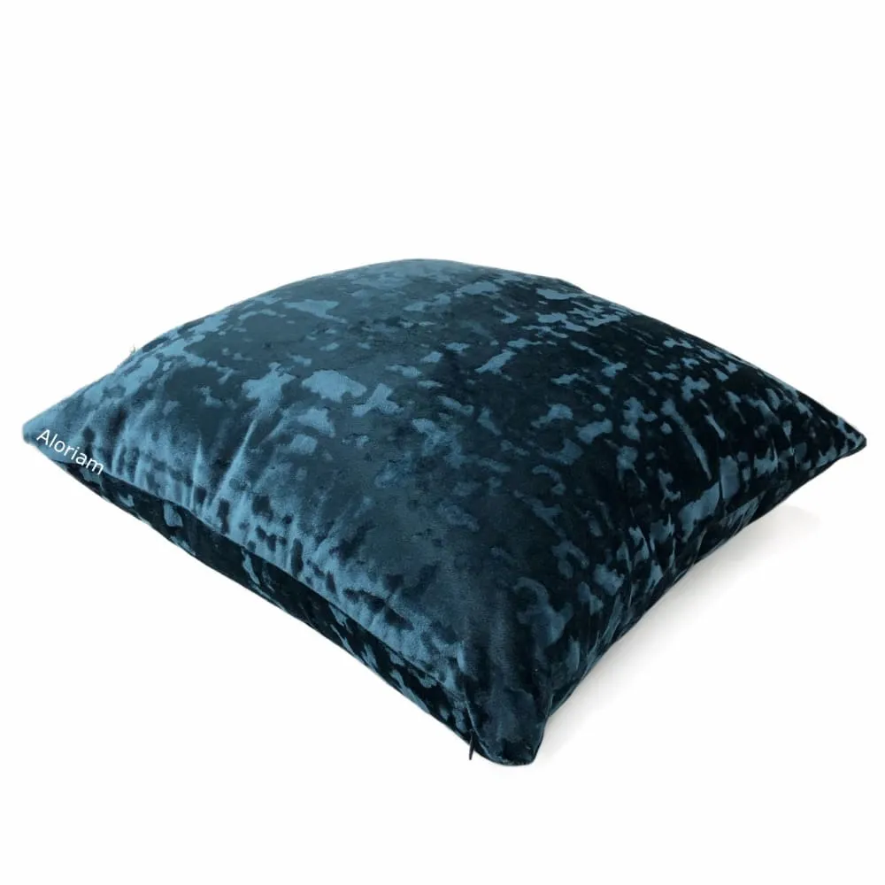 Kael I Dark Blue Abstract Distressed Tonal Velvet Pillow Cover