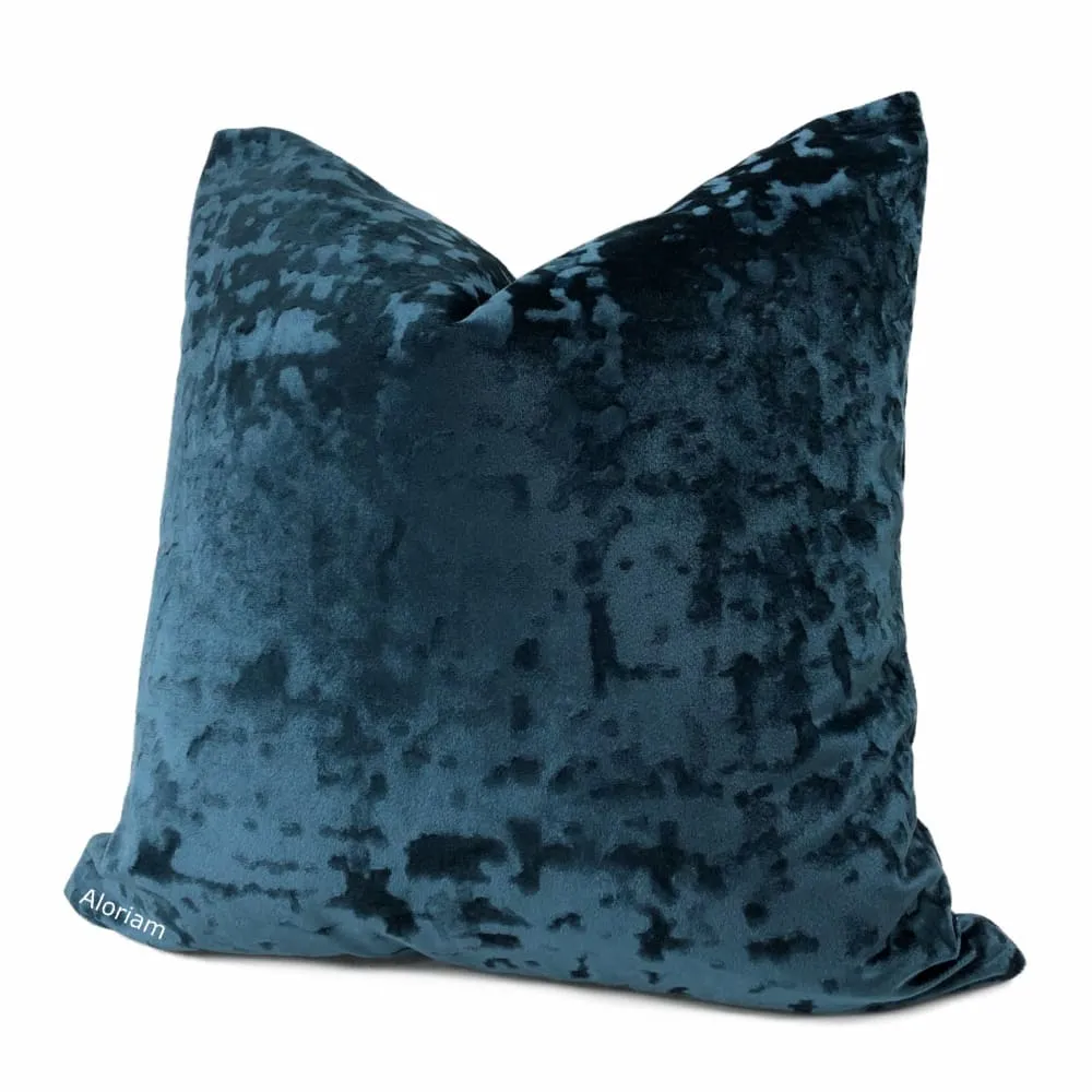 Kael I Dark Blue Abstract Distressed Tonal Velvet Pillow Cover