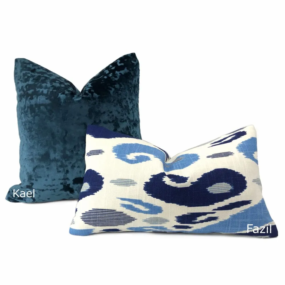 Kael I Dark Blue Abstract Distressed Tonal Velvet Pillow Cover