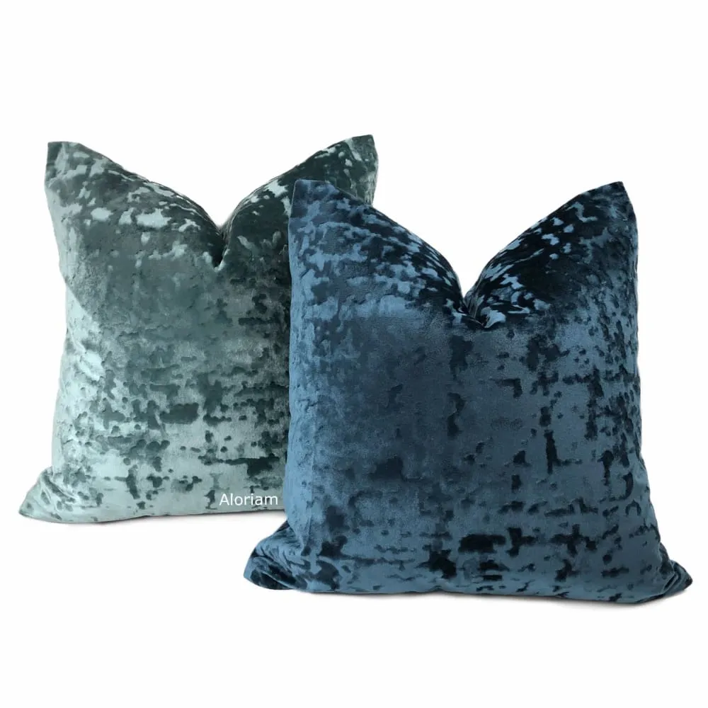 Kael I Dark Blue Abstract Distressed Tonal Velvet Pillow Cover