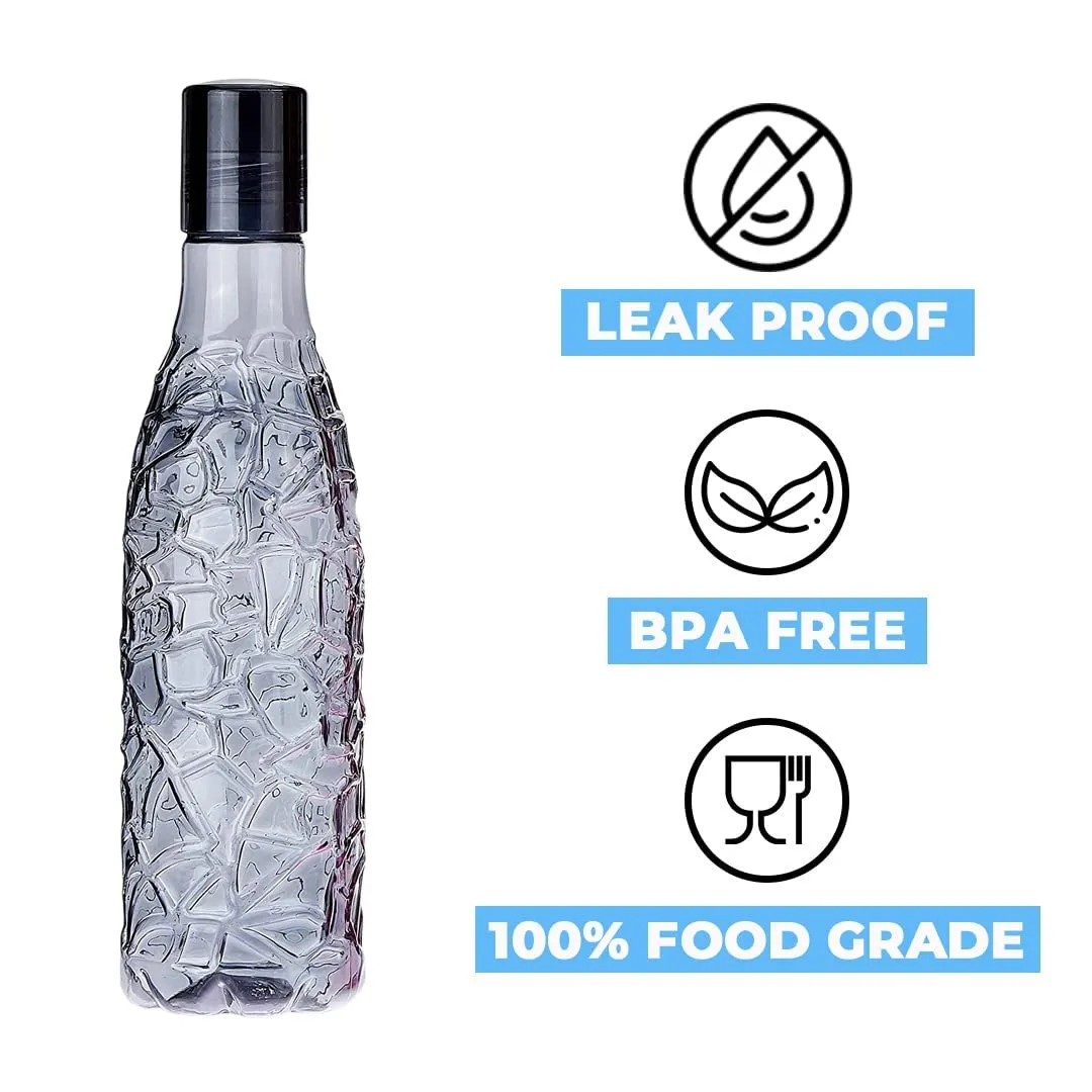 Kuber Industries BPA-Free Plastic Water Bottle|Leak Proof, Firm Grip, 100% Food Grade Plastic Bottles|For Home, Office, & Gym|Unbreakable, Freezer Proof, Fridge Water Bottle|Set Of 6|Black (Pack Of 2)