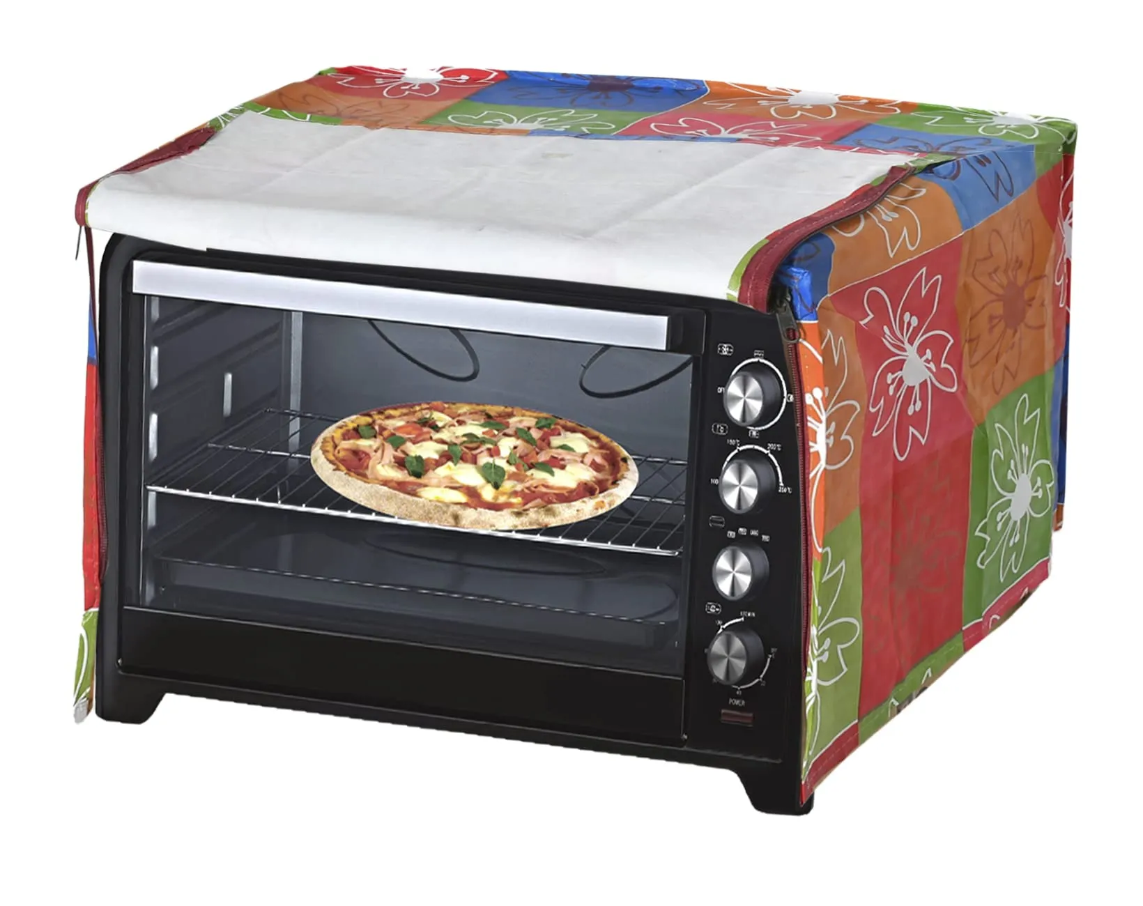 Kuber Industries PVC Flower Printed Microwave Oven Cover, Dustproof Machine Protector Cover,30 LTR. (Multicolor)-HS43KUBMART25950, Standard