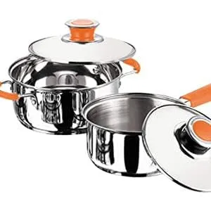 Kuber Industries Set of 4 Stainless Steel Cookware Set I Induction Base Cookware I Saucepan (1.4 L), Kadai (2.0 L), Casserole (2.5 L), Frypan (1 L) and 3 Lids I Heavy Gauge Steel (Pack of 3)