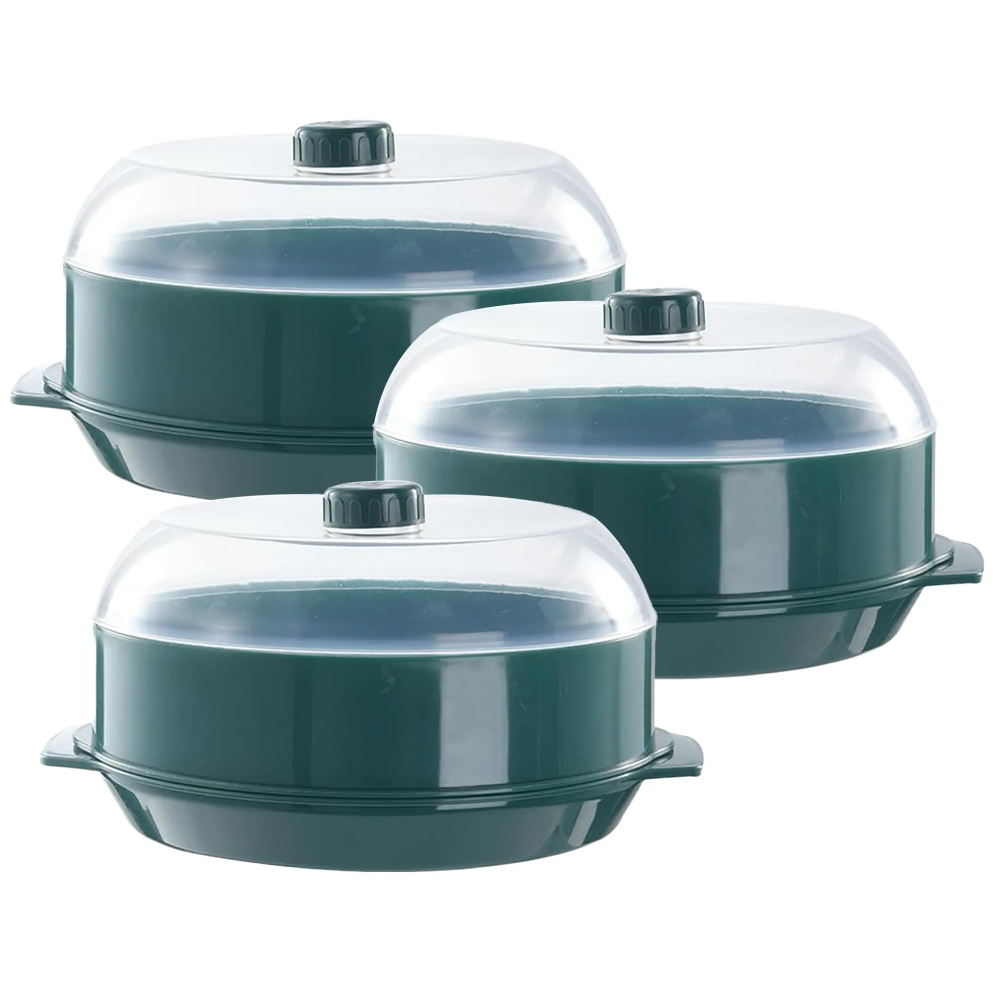 Kuber Microwave Oven Steamer | Microwave Pot Pan| Microwave Safe Set | Microwave Safe Containers (1 Cover  1 Box  1 Base) | KUSH111| (Green Set of 2)