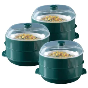 Kuber Microwave Oven Steamer | Microwave Pot Pan | Microwave Safe Set | Microwave Safe Containers (1 Cover  2 Box  1 Base)| (Green Set of 3) | Convenient and Versatile Microwave Cookware Set