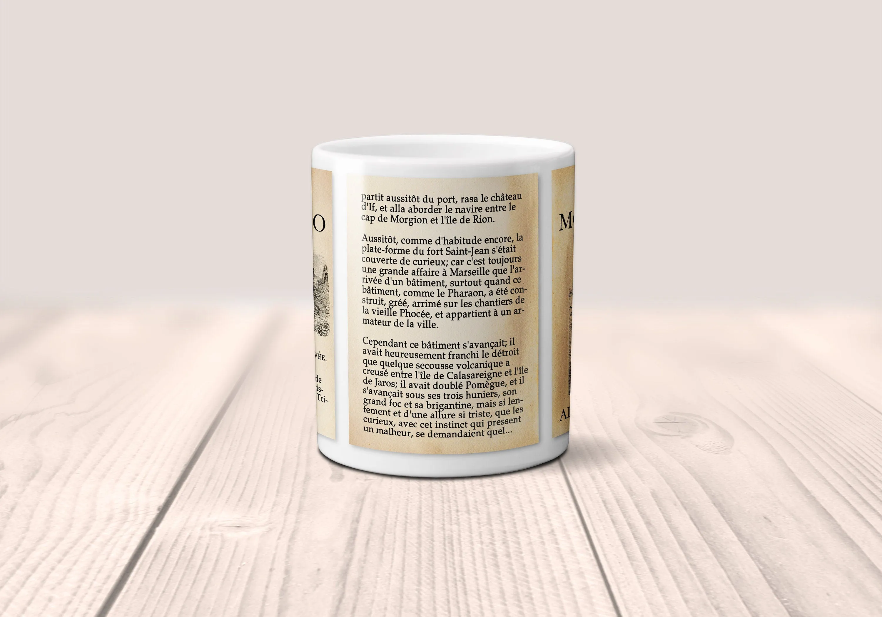 Le Comte de Monte-Cristo by Alexandre Dumas Mug. Coffee Mug with Monte-Cristo book Title and Book Pages, bookish gift, Literary Mug,Book Mug