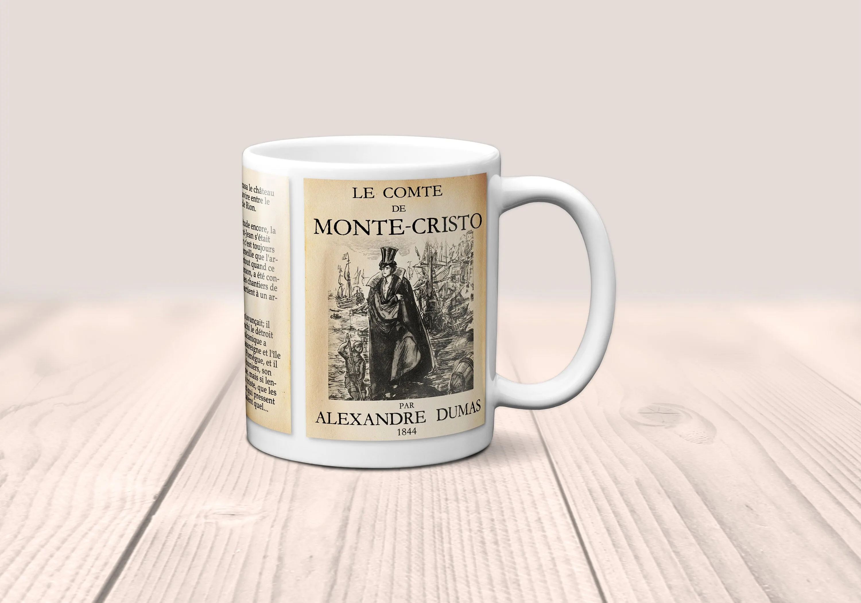 Le Comte de Monte-Cristo by Alexandre Dumas Mug. Coffee Mug with Monte-Cristo book Title and Book Pages, bookish gift, Literary Mug,Book Mug