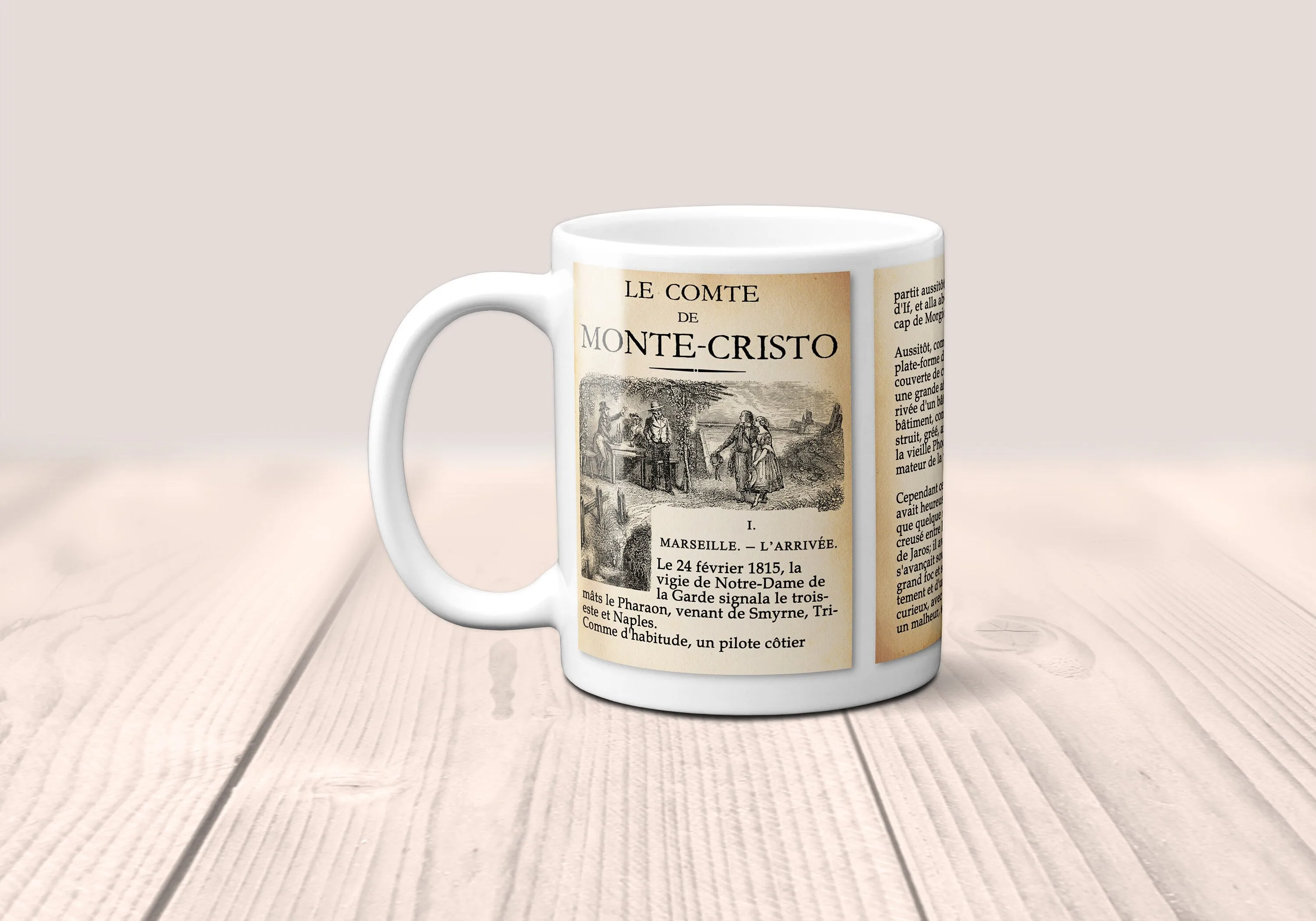 Le Comte de Monte-Cristo by Alexandre Dumas Mug. Coffee Mug with Monte-Cristo book Title and Book Pages, bookish gift, Literary Mug,Book Mug