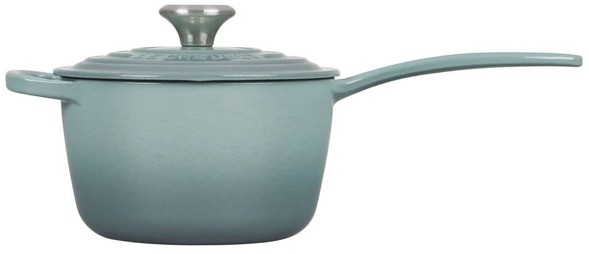 Le Creuset Signature Enameled Cast Iron Sauce Pan with Lid, 1.75-Quart, Sea Salt