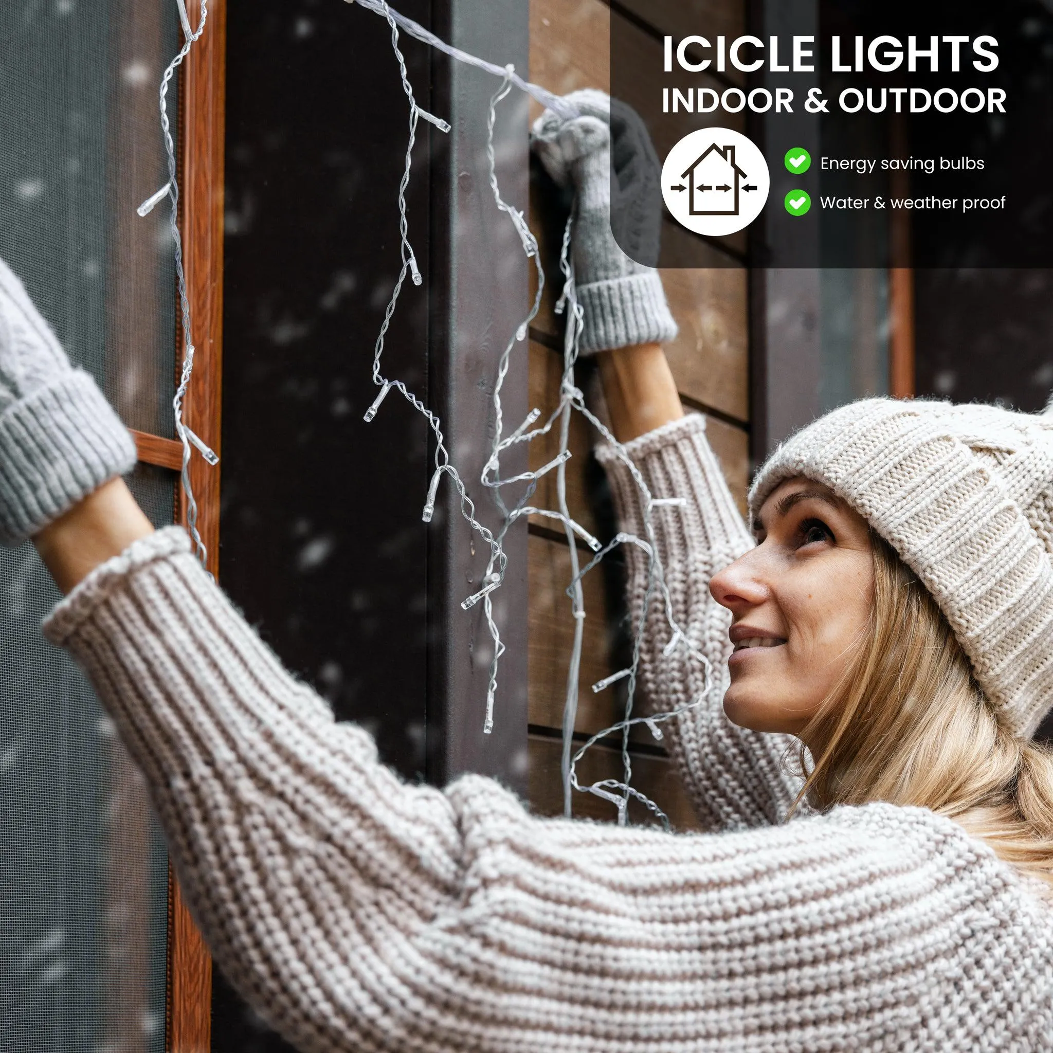 LED Indoor & Outdoor Snowing Icicle Chaser Lights with White Cable (960 Lights) - Warm White Lights