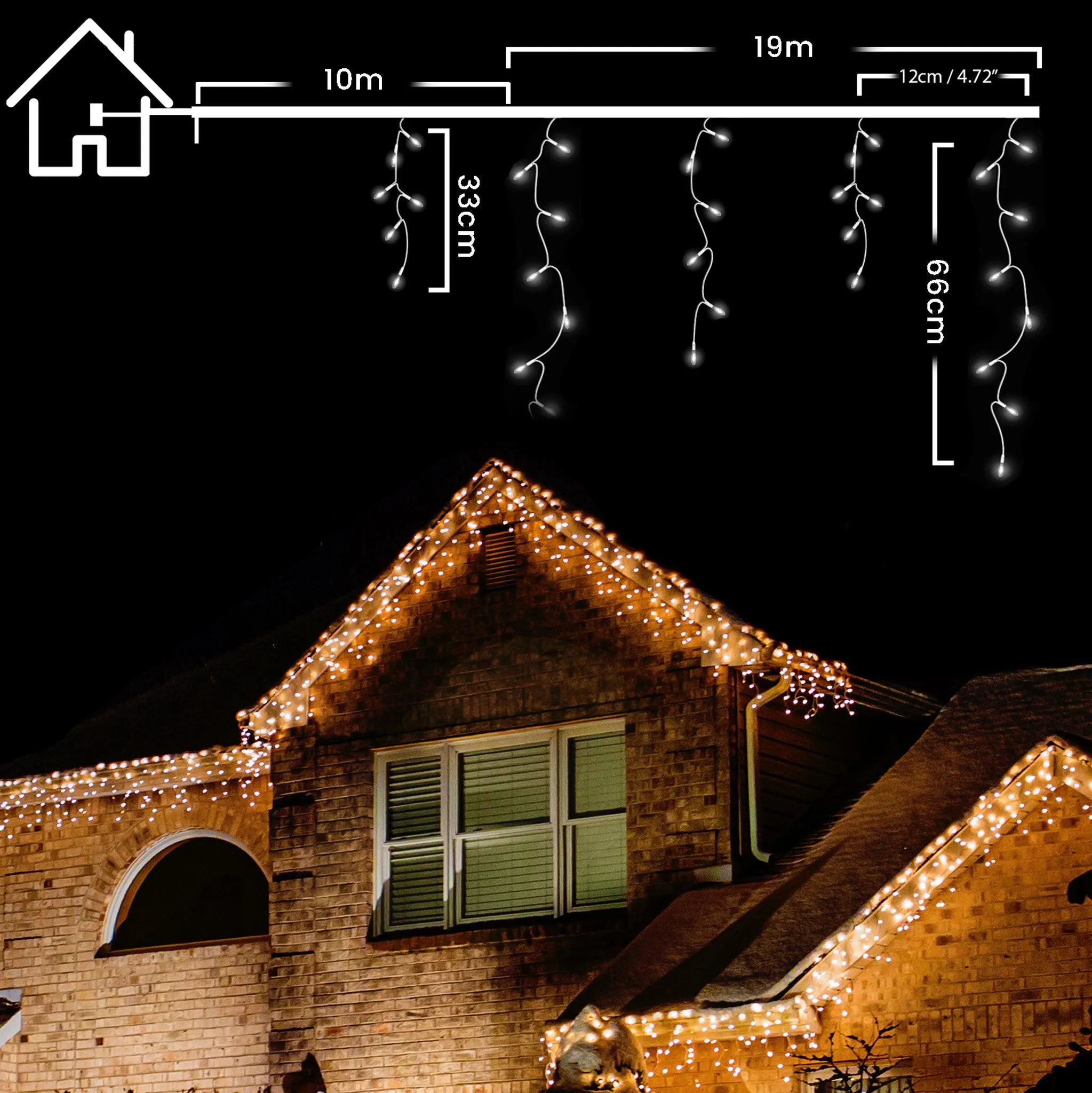 LED Indoor & Outdoor Snowing Icicle Chaser Lights with White Cable (960 Lights) - Warm White Lights