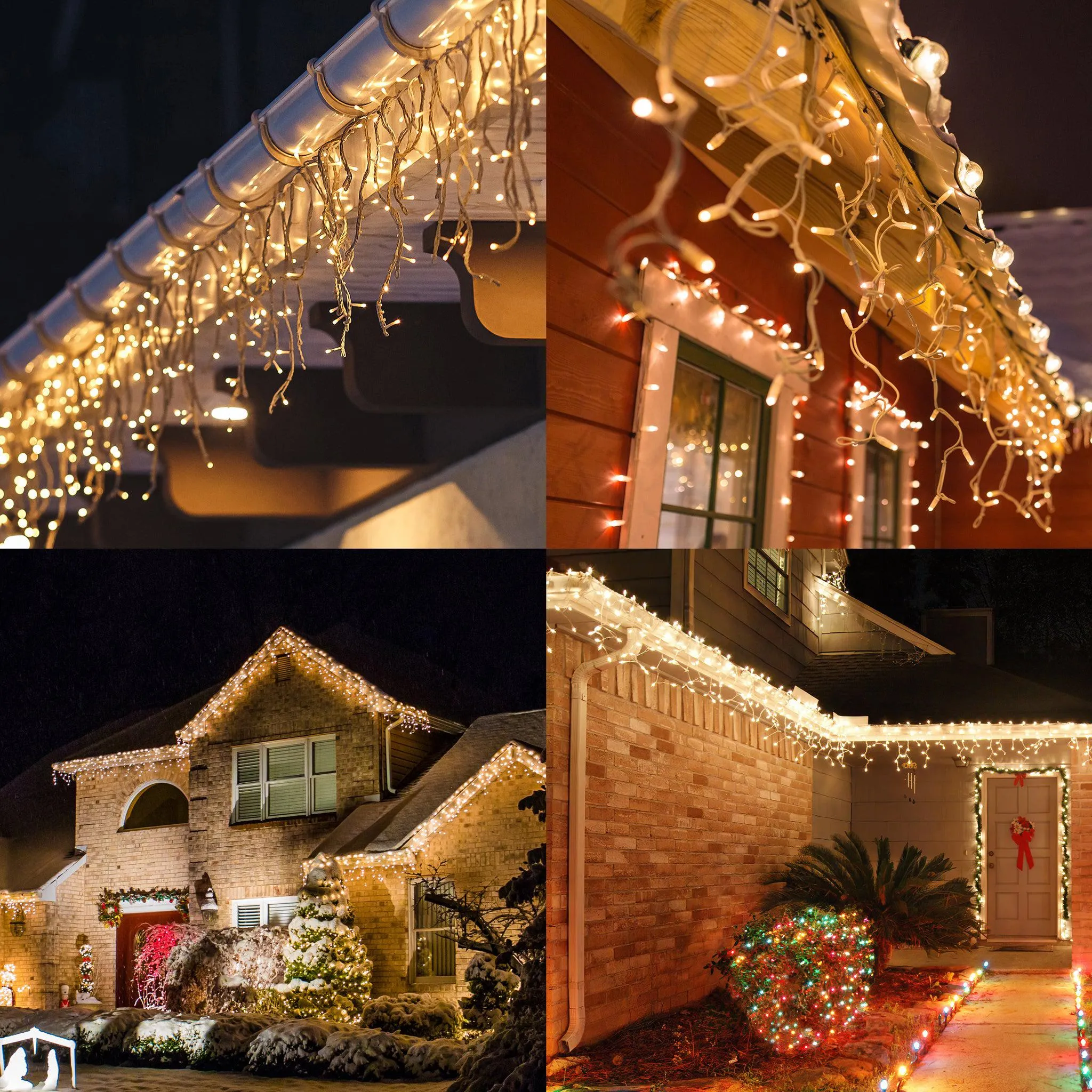 LED Indoor & Outdoor Snowing Icicle Chaser Lights with White Cable (960 Lights) - Warm White Lights