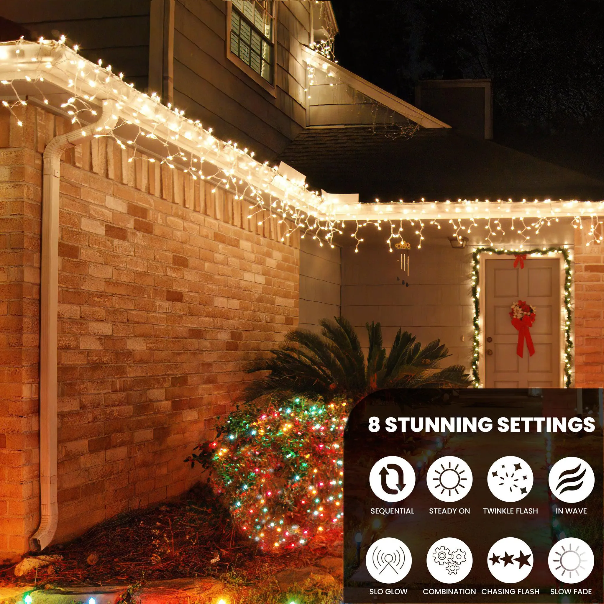 LED Indoor & Outdoor Snowing Icicle Chaser Lights with White Cable (960 Lights) - Warm White Lights