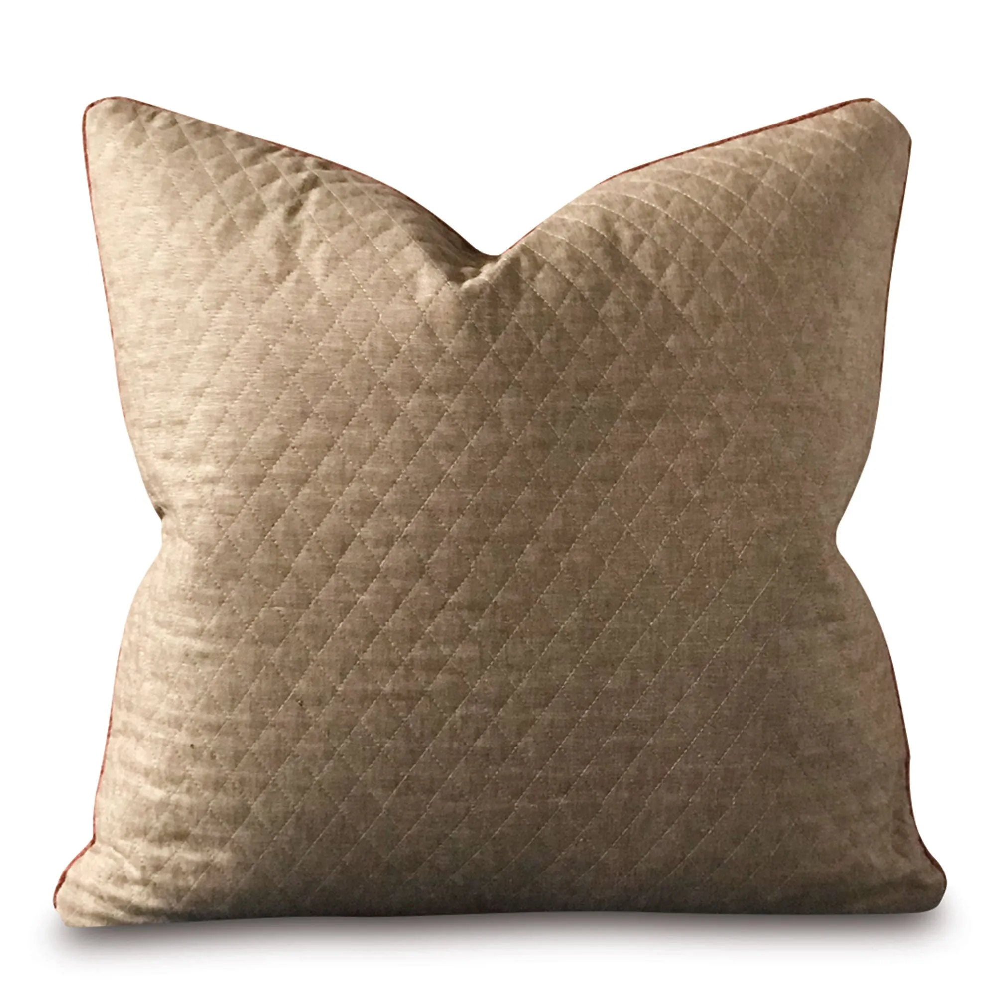 Light Brown Top-stitch Quilted Throw Pillow Cover 22x22