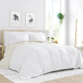 Luxurious Dual-Sided King/Cal King Microfiber Comforter Set in White and Cream - 3 Piece Collection