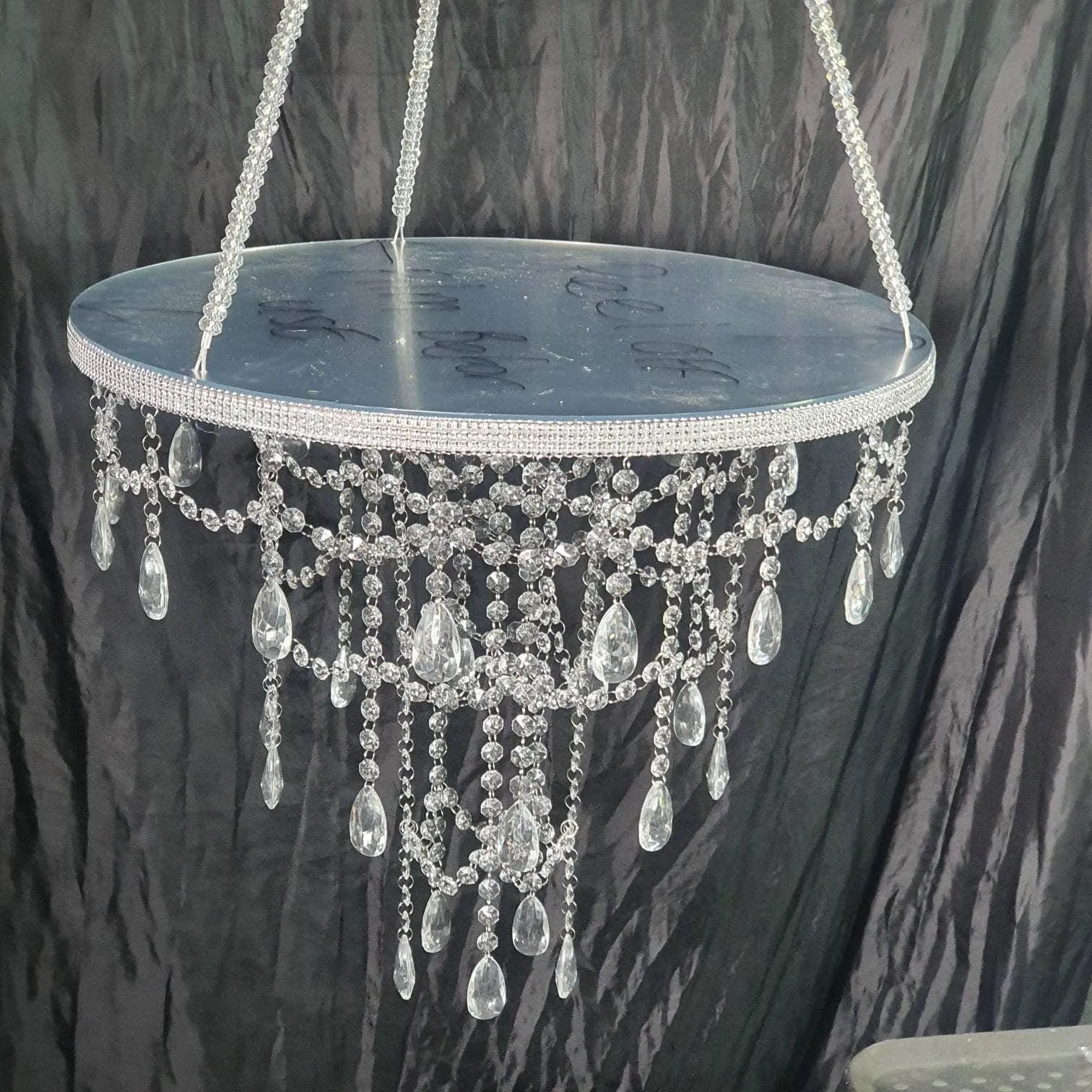 Luxury cake swing,Suspended FAUX CRYSTAL chandelier cake platform, mirror top  remote controlled LED by Crystal wedding uk