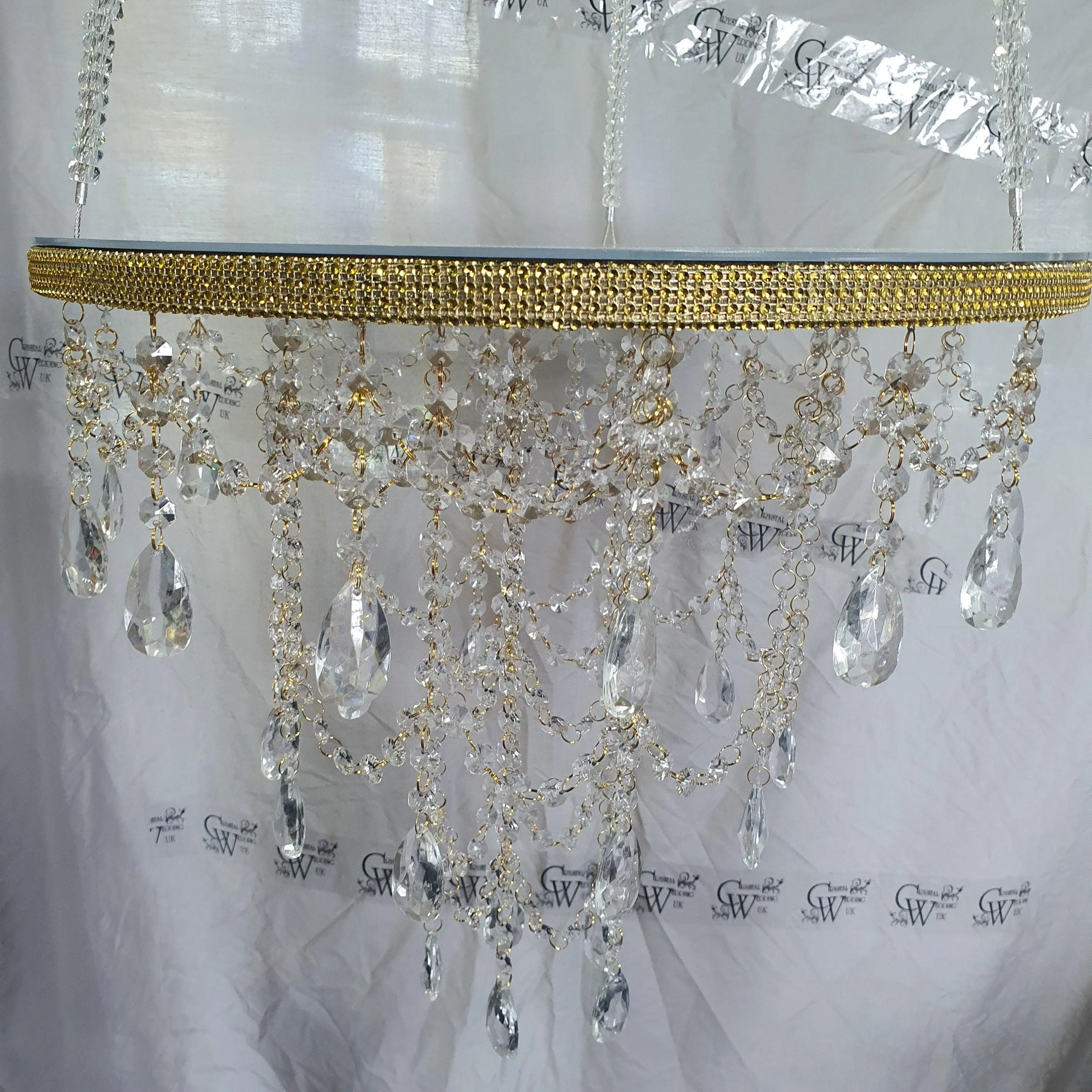 Luxury cake swing,Suspended FAUX CRYSTAL chandelier cake platform, mirror top  remote controlled LED by Crystal wedding uk