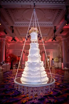 Luxury cake swing,Suspended FAUX CRYSTAL chandelier cake platform, mirror top  remote controlled LED by Crystal wedding uk