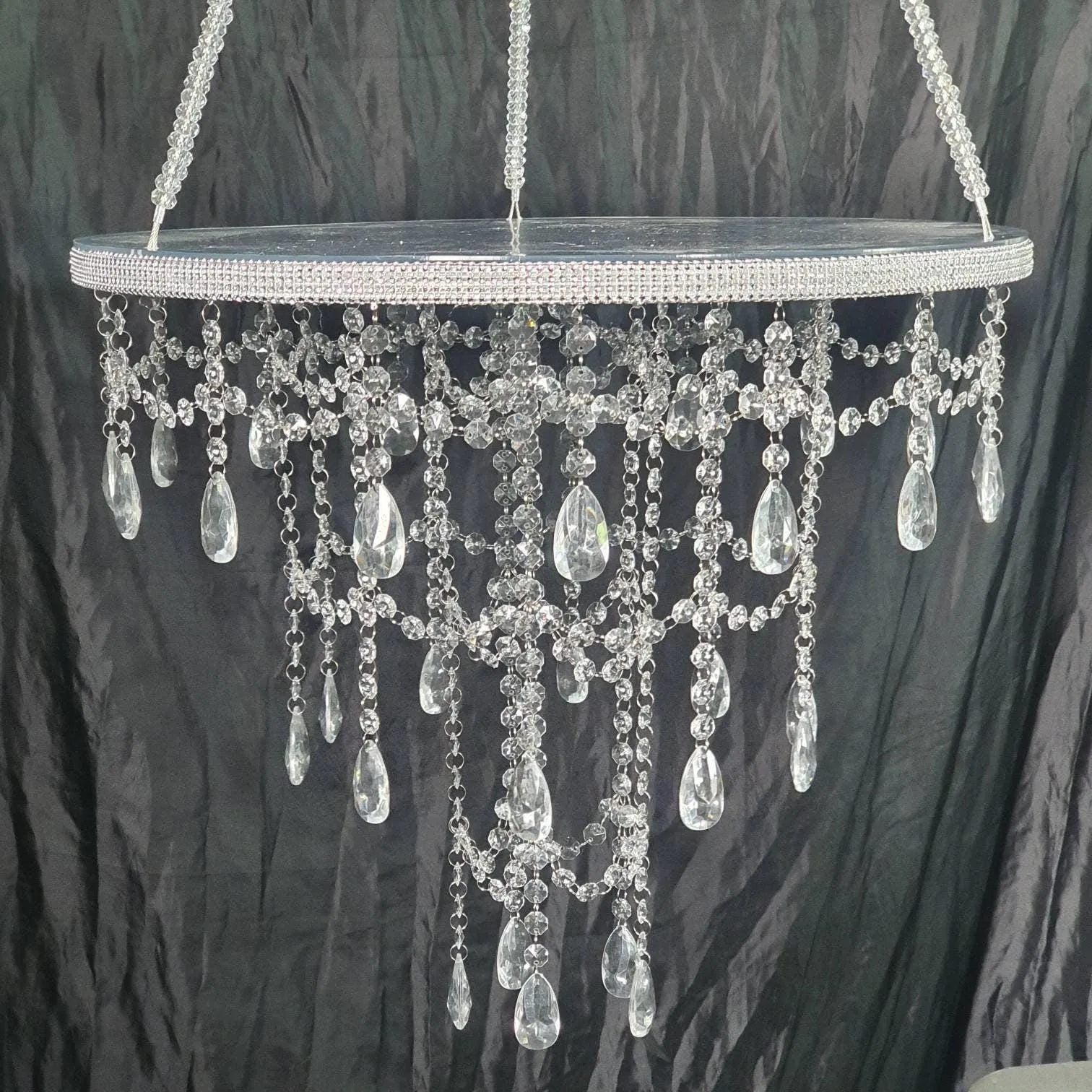 Luxury cake swing,Suspended FAUX CRYSTAL chandelier cake platform, mirror top  remote controlled LED by Crystal wedding uk