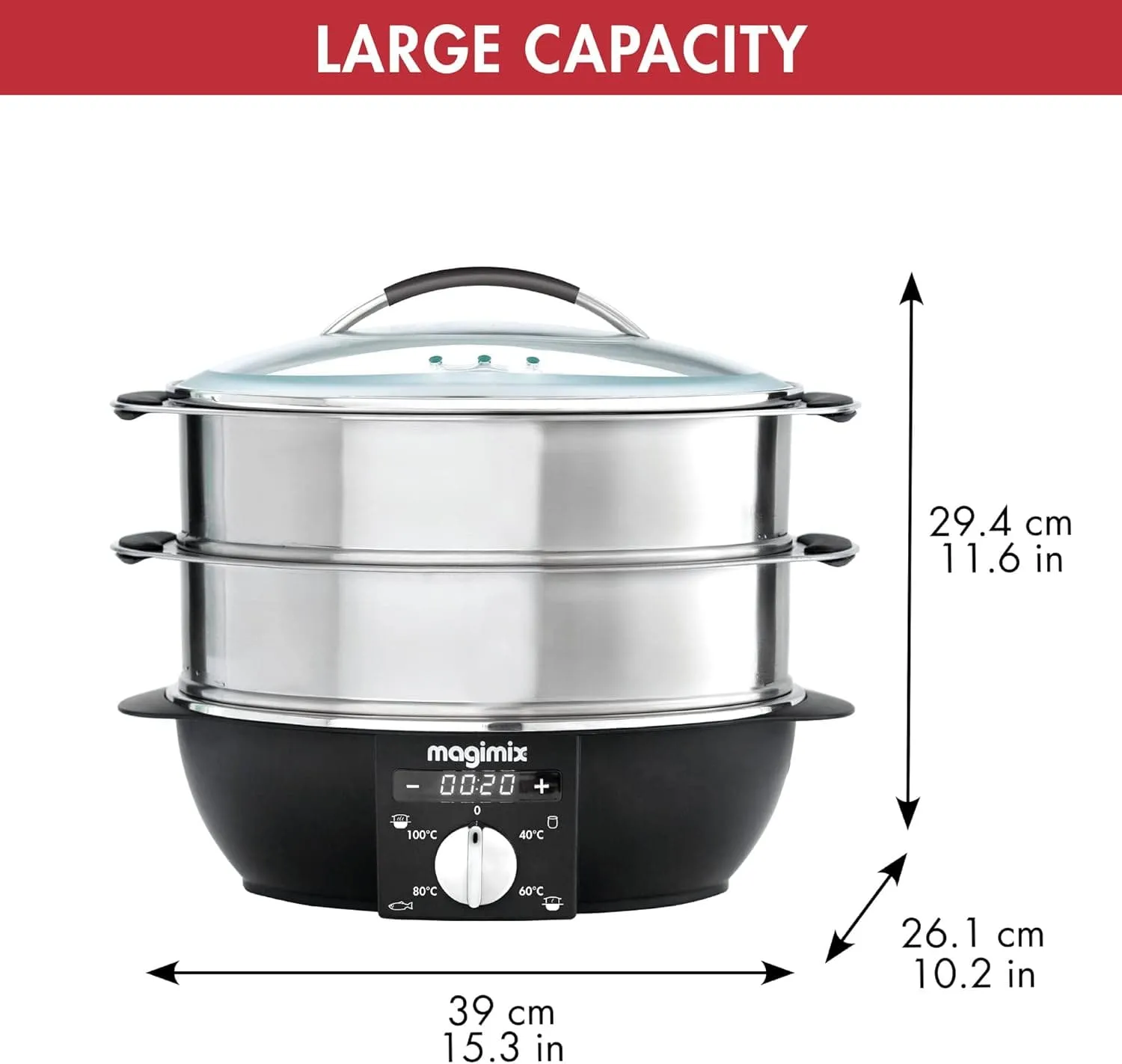 Magimix Multifunctional Food Steamer - 12.2L, 2 Tiers, Removable Base, Stainless Steel