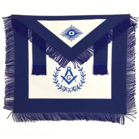 Master Mason Blue Lodge Apron - White & Navy Blue with Blue Fringe