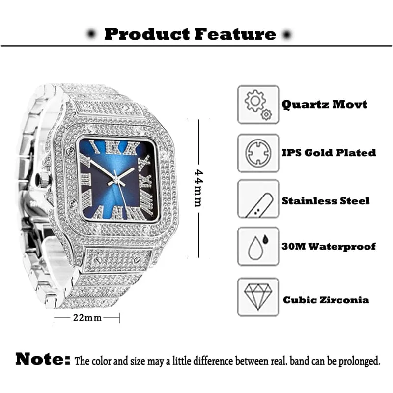 Men's Ice Out Diamond Square Watch by Miss Fox