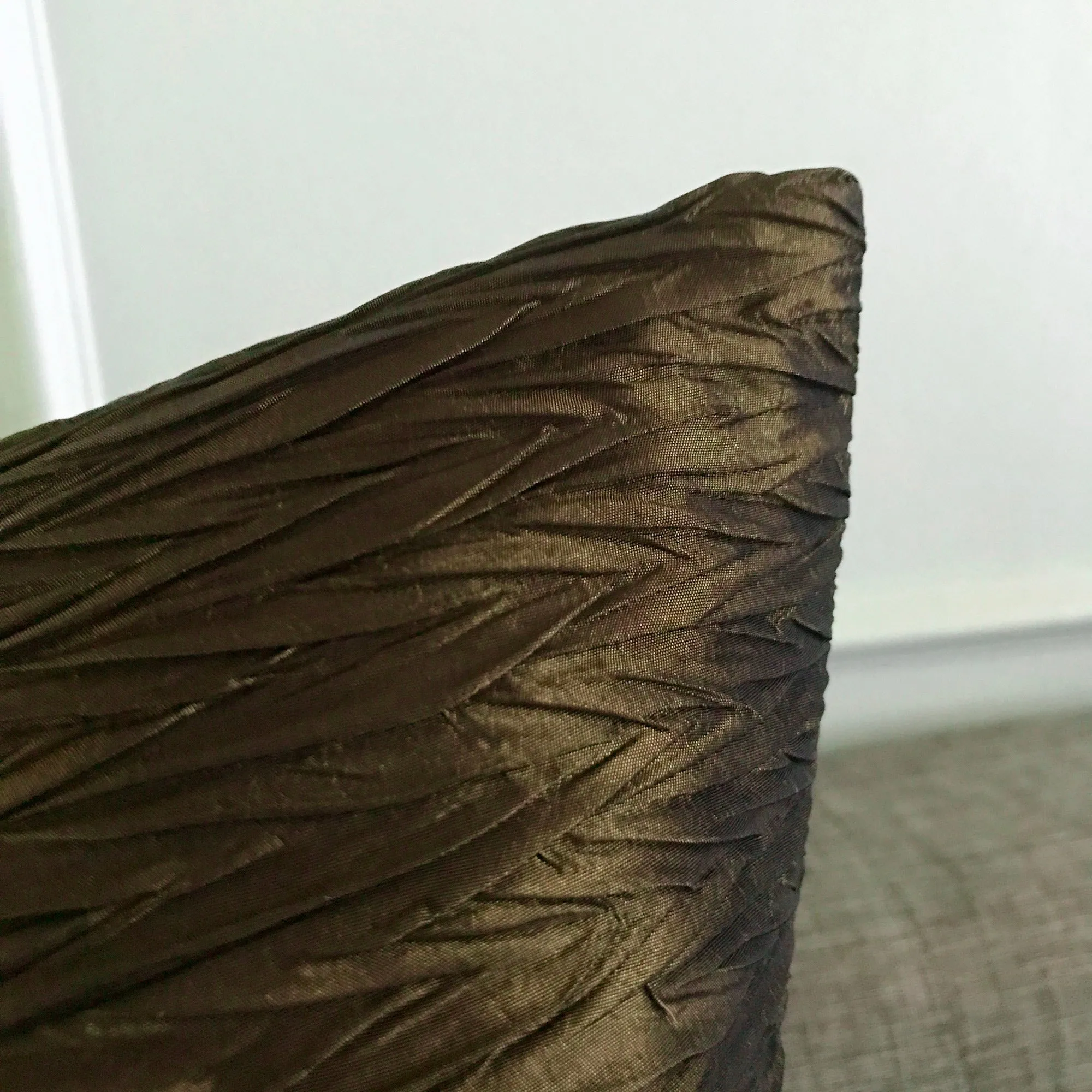 Metallic Forest Green Pleated Silk Lumbar Pillow Cover 15x26